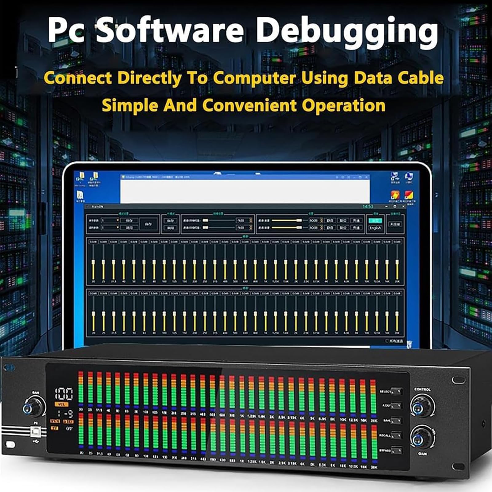 Ecualizador gráfico digital de 31 bandas: ecualizador de audio estéreo con pantalla de espectro LED, chip de procesamiento DSP, reducción de ruido y 10 efectos preestablecidos para estudio de