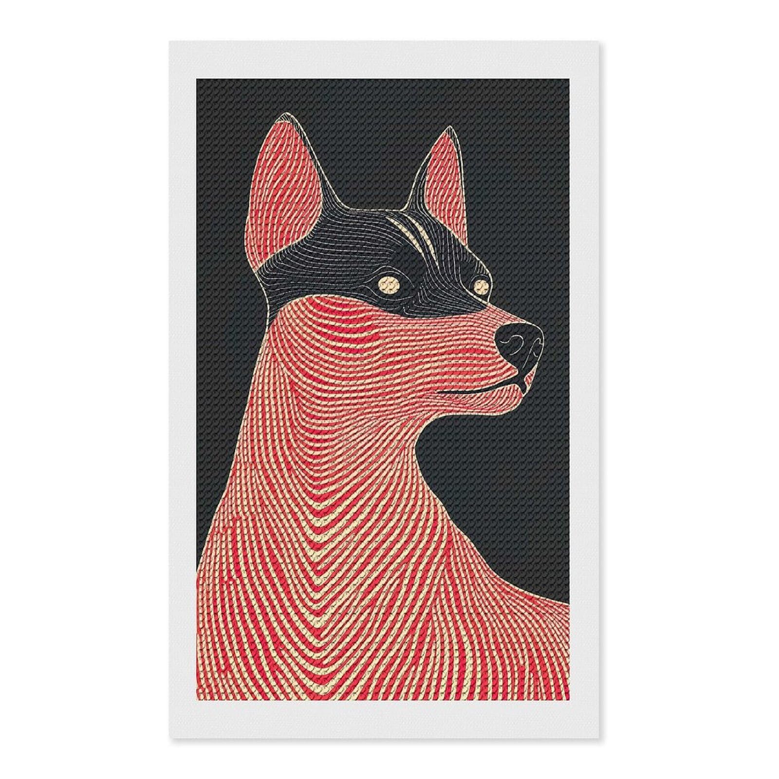 Junmoney Striped Dog Portrait DIY Diamond Art Canvas Kit 12"x20", Winter Craft, Mindful Craft Project, Aesthetic Room Decor, Decor Project