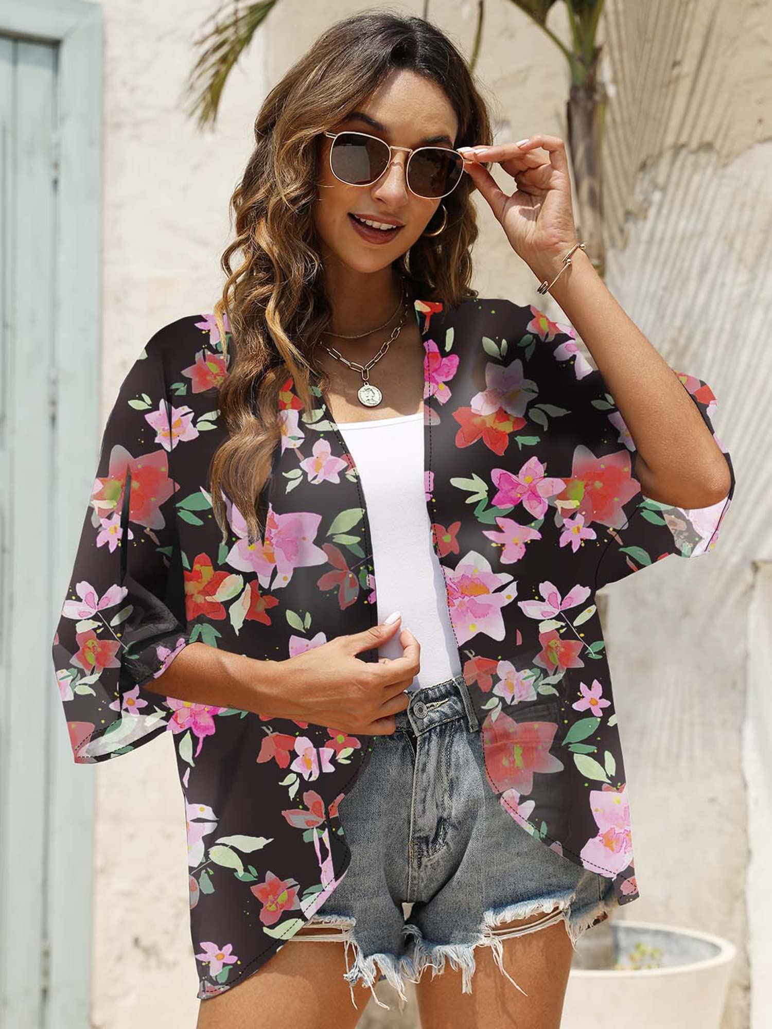 Chunoy Luźna turecka sukienka dla kobiet, luźna, lekka, oversize, kaftan, sukienka plażowa, sukienka maxi, różowy kwiat, M