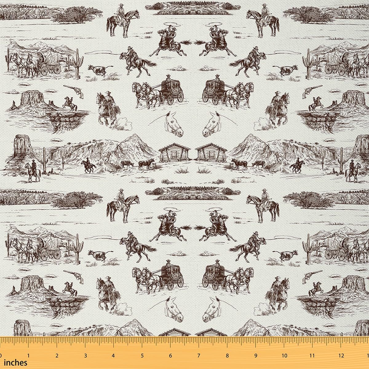 Loussiesd Vintage Western Cowboy Fabric by The Yard Galloping Horse Upholstery Fabric for Chairs Western Decorative Waterproof Outdoor Fabric Sketch 10 Yards (L920*W150cm)