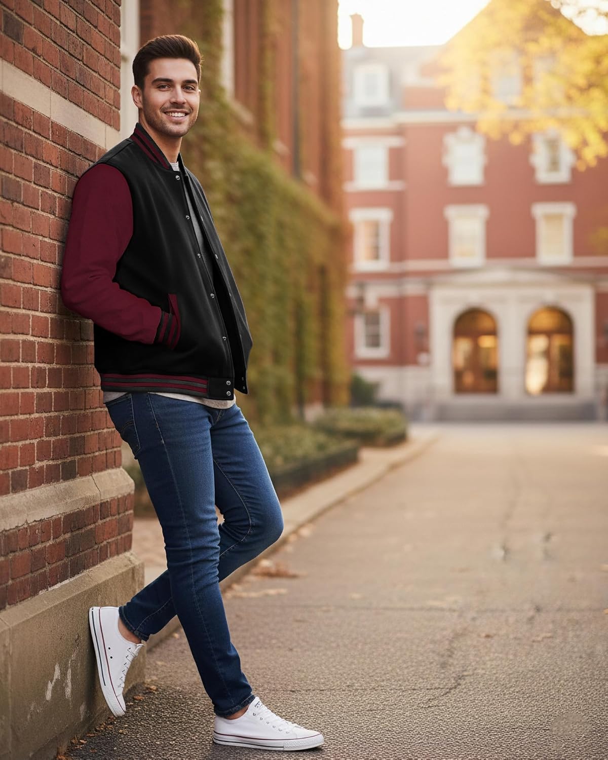 Varsity Jacket Men - High School Letterman Bomber Style Fleece Baseball Jackets For Mens