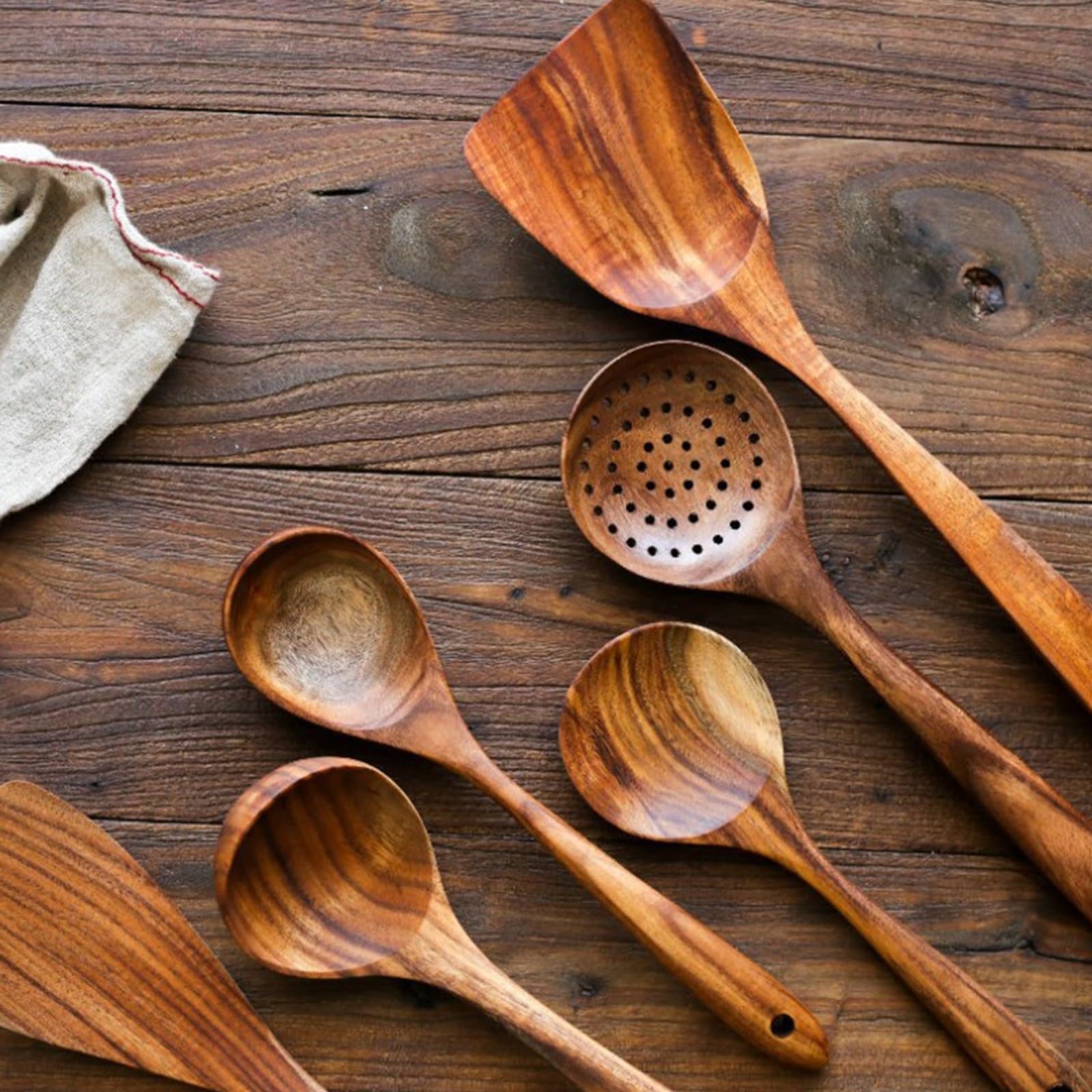 Juego de 6 cucharas de madera para cocinar, juego de utensilios de cocina de madera natural para sopa, arroz y utensilios de cocina de madera