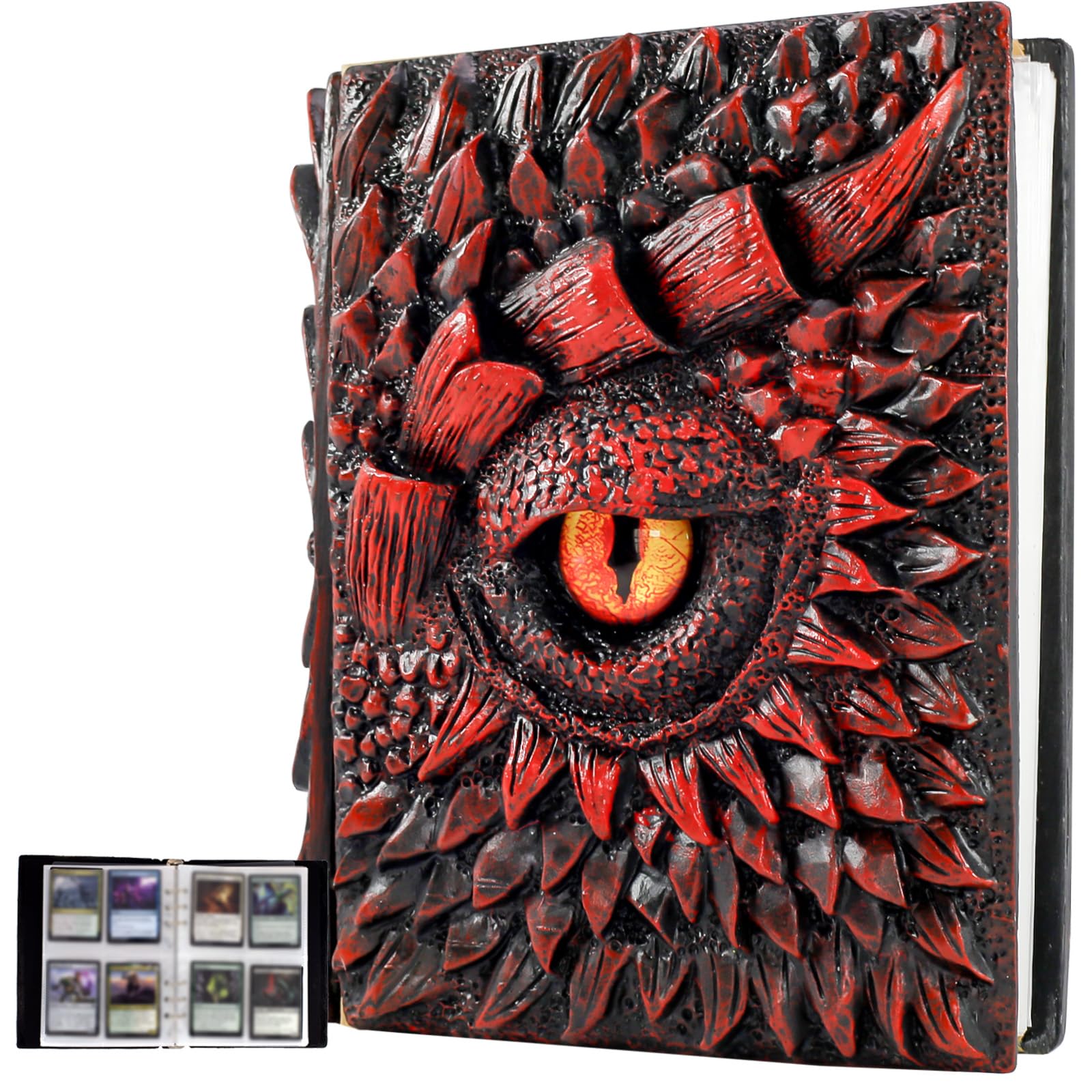 Sammelkarten-Binder, 3D-Drachenauge, geprägt, passend für 400 Karten, Kartensammler, Albumhalter, mit 50 abnehmbaren Hüllen, Spielzeug, Geschenke für Jungen und Mädchen, Rot