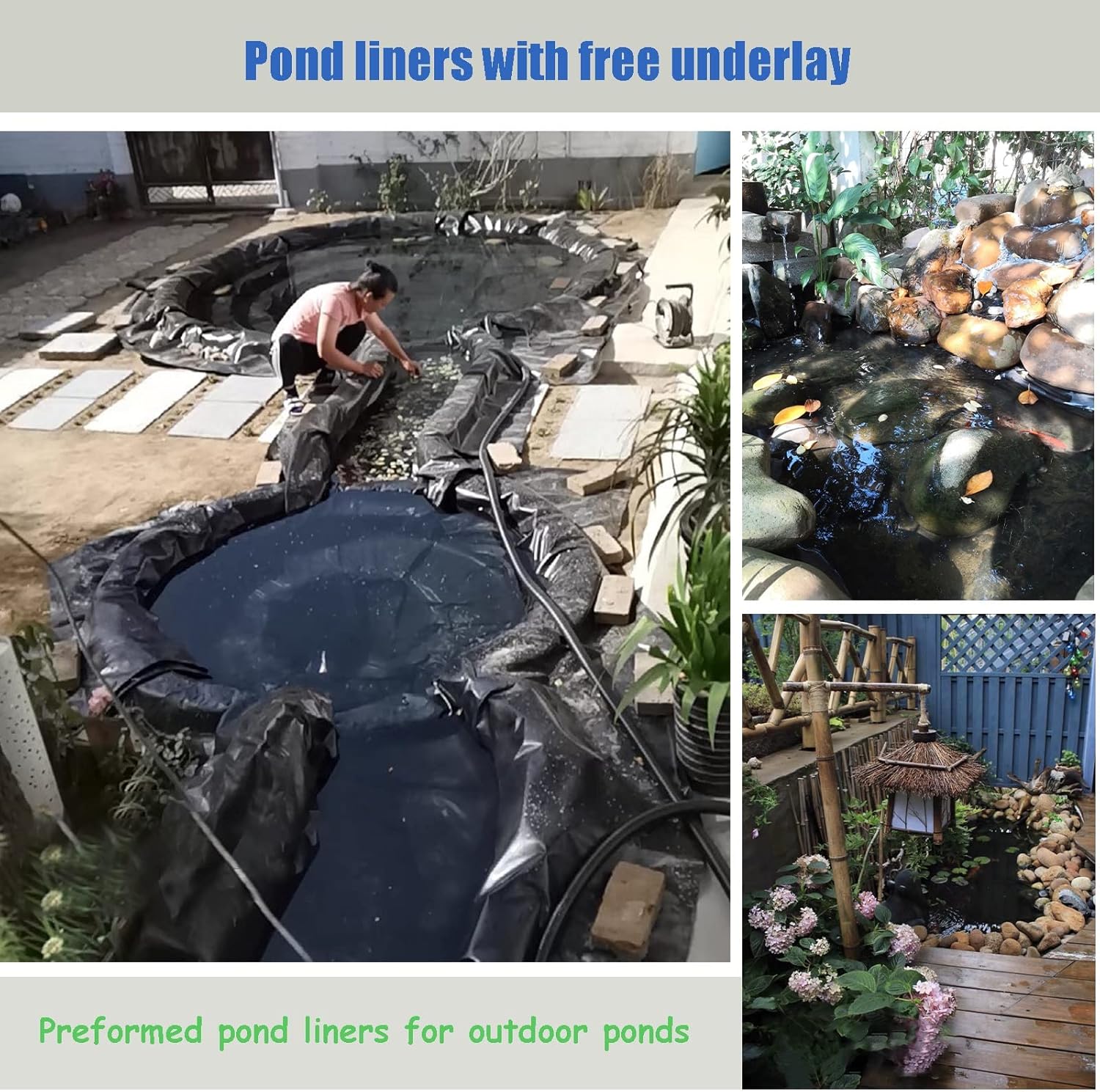 Pond Liner Underlayment 20x30, Epdm Pond Lining Preformed, Pond Skins Outdoor Fish Ponds Garden Wildlife Impermeable, Large Pond Liner for Water Barrel Garden Ponds Fountains Waterfall ( Size : 6.56x9