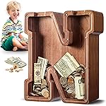 Summidate Large Wooden Piggy Bank for Kids Adults, Letter N Money Bank for Boys Girls, Personalized Initial Alphabet Bank for Coins Bills Change, Birthday and Decor