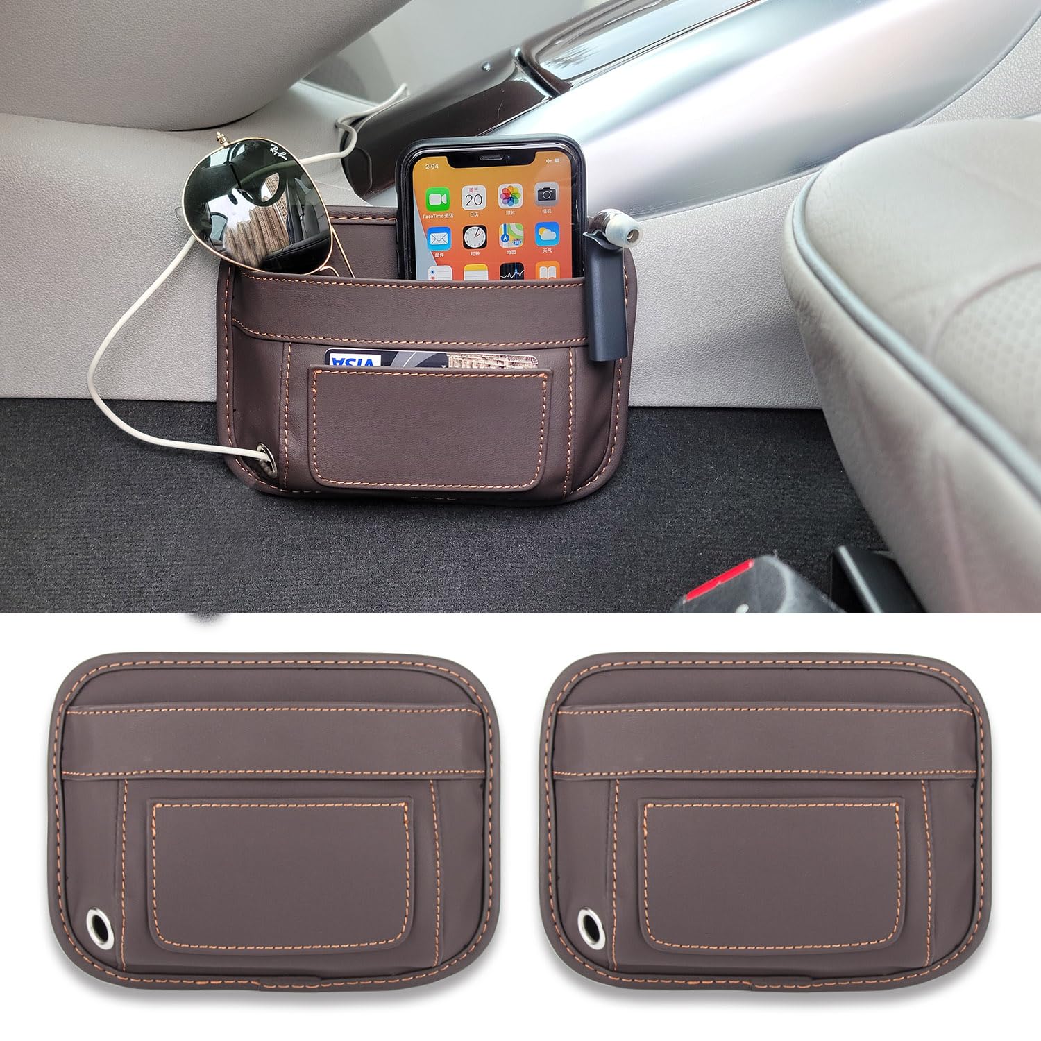 awave bloom Car Side Pocket Organizer,Leather Storage Pocket Pouch Cell Phone Sunglasses card certificateHolder for Car Interior Accessories Organizer for Car Seat, Door, Window, Console (Brown)