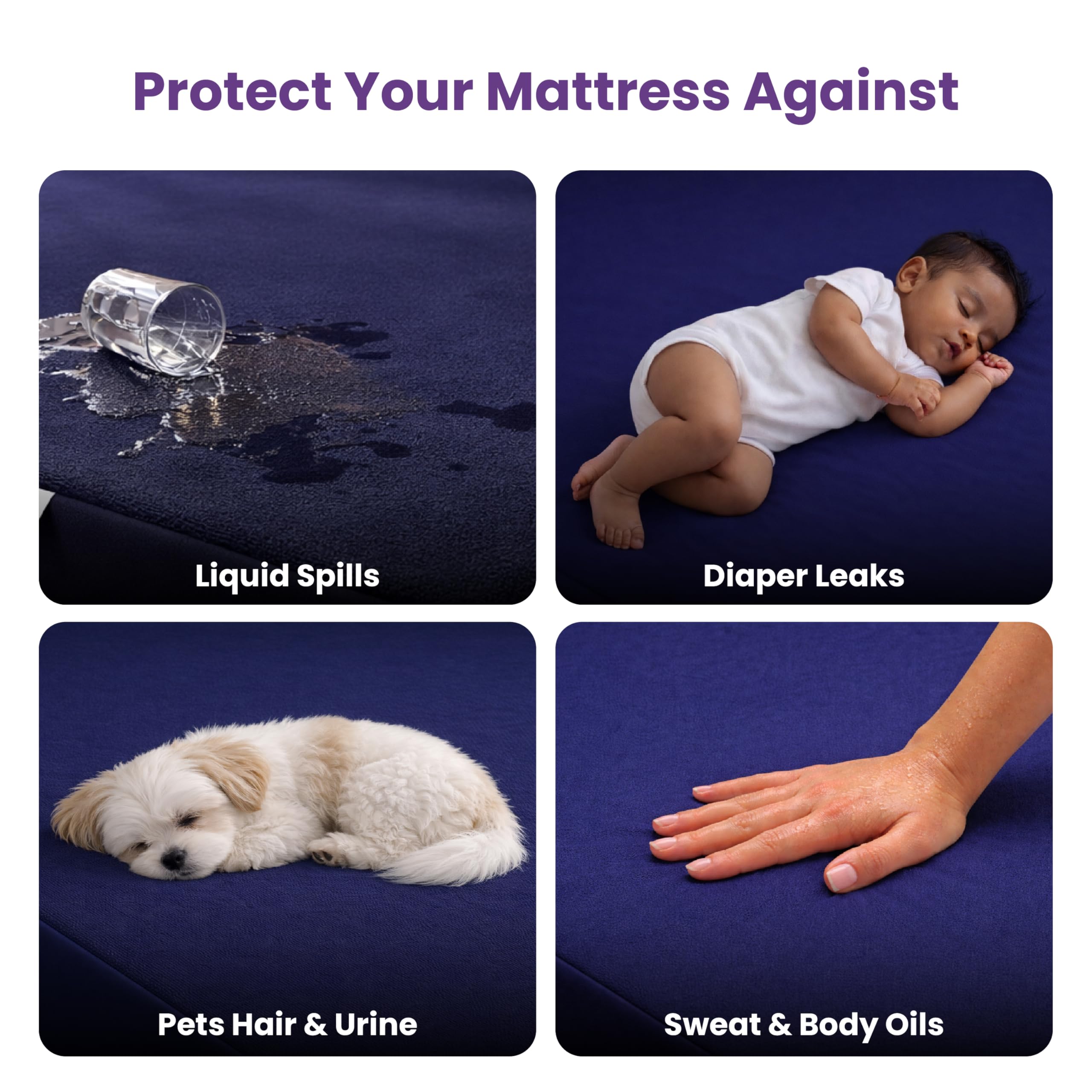 My Armor Waterproof Mattress Protector King Size, 78x72, 6.5x6 feet, Double Bedsheet Cover, Breathable & Allergen Free Ultra Soft Fitted Terry Cotton Feel Cover, Elastic Skirting, Navy Blue 3