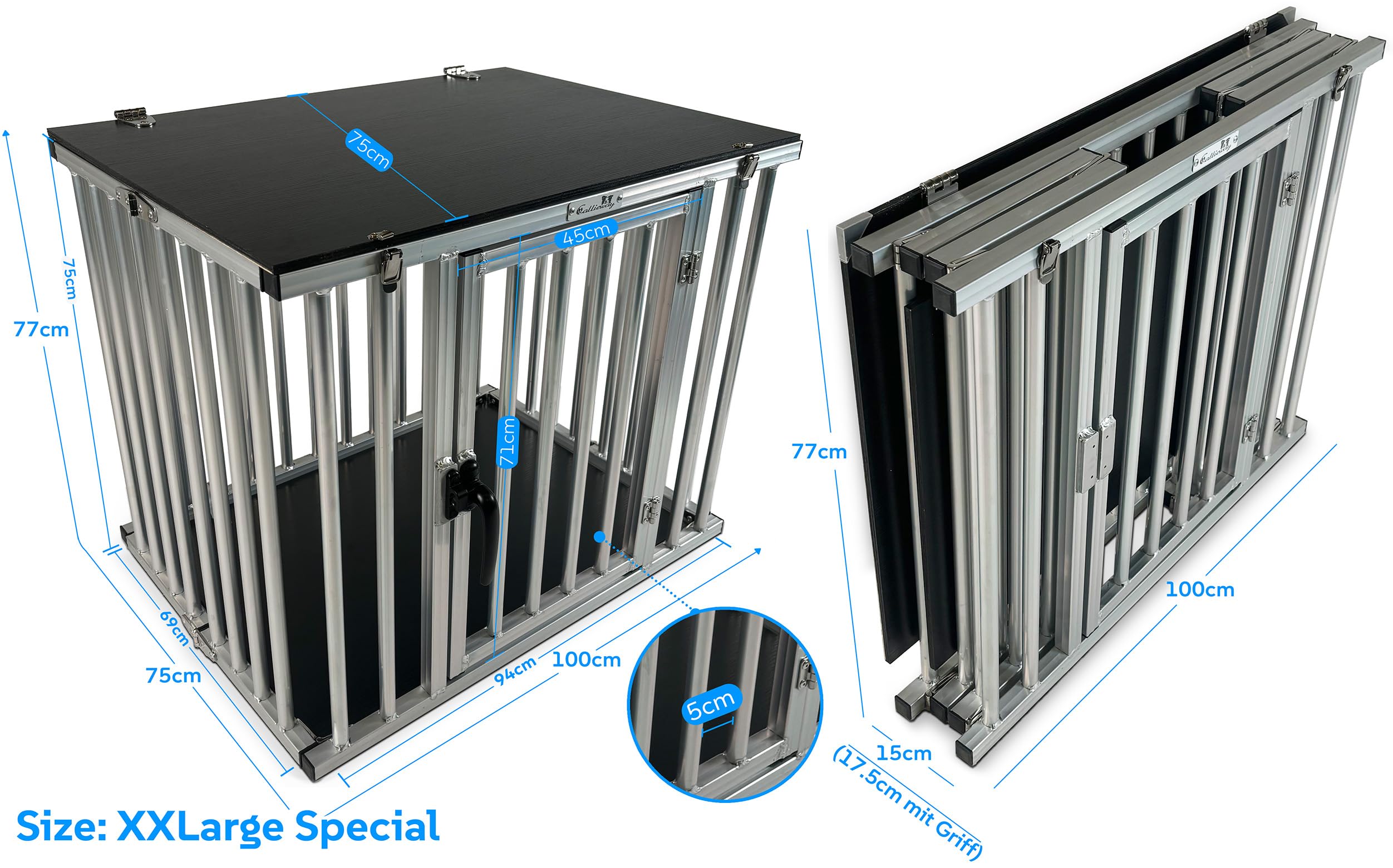 Callieway Caja plegable de aluminio para perros, jaula de transporte plegable (XXL Special)