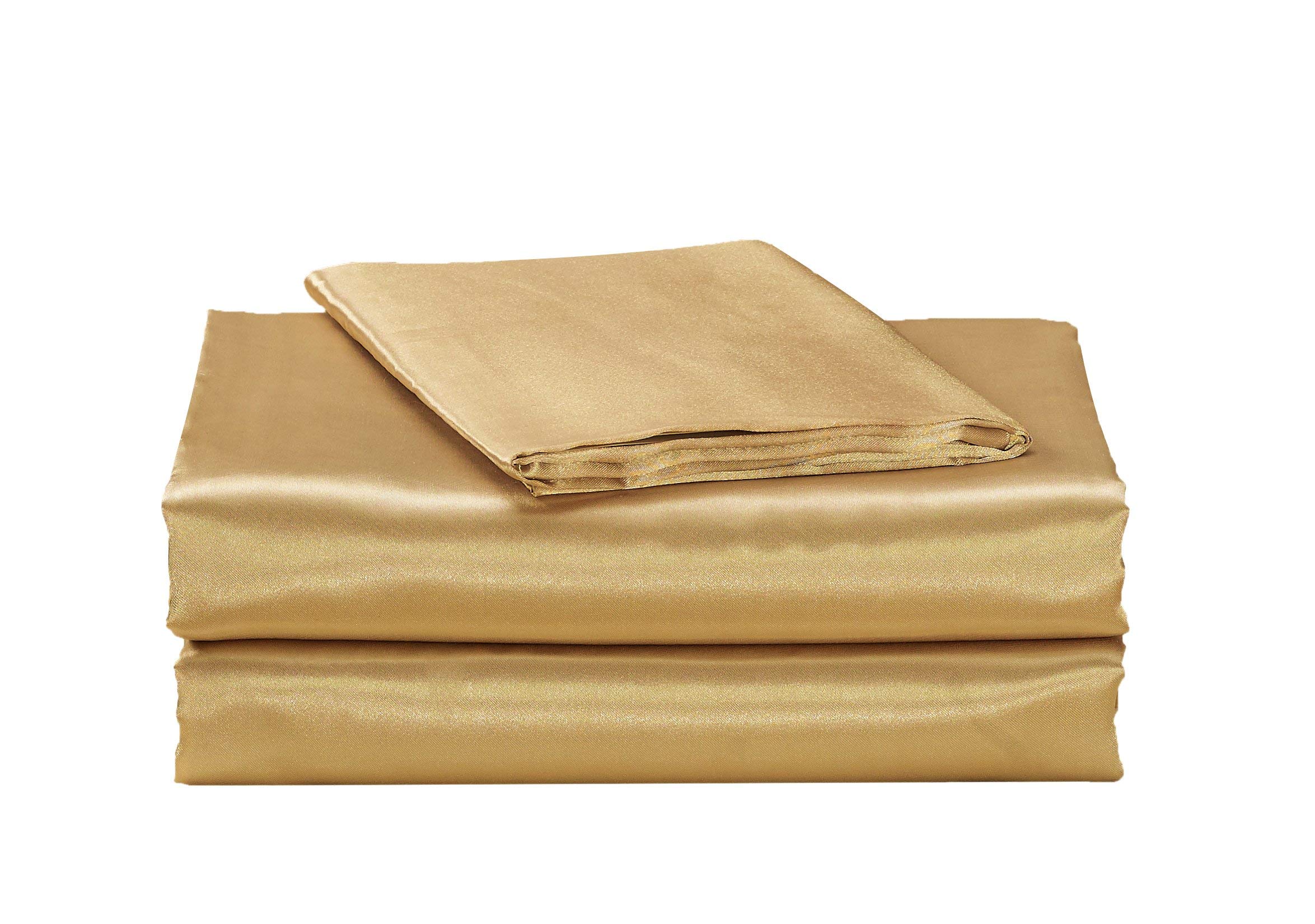 EliteHomeProducts EHP Super Soft and Silky Satin Sheet Set (Solid/Deep Pocket) (King, Gold)