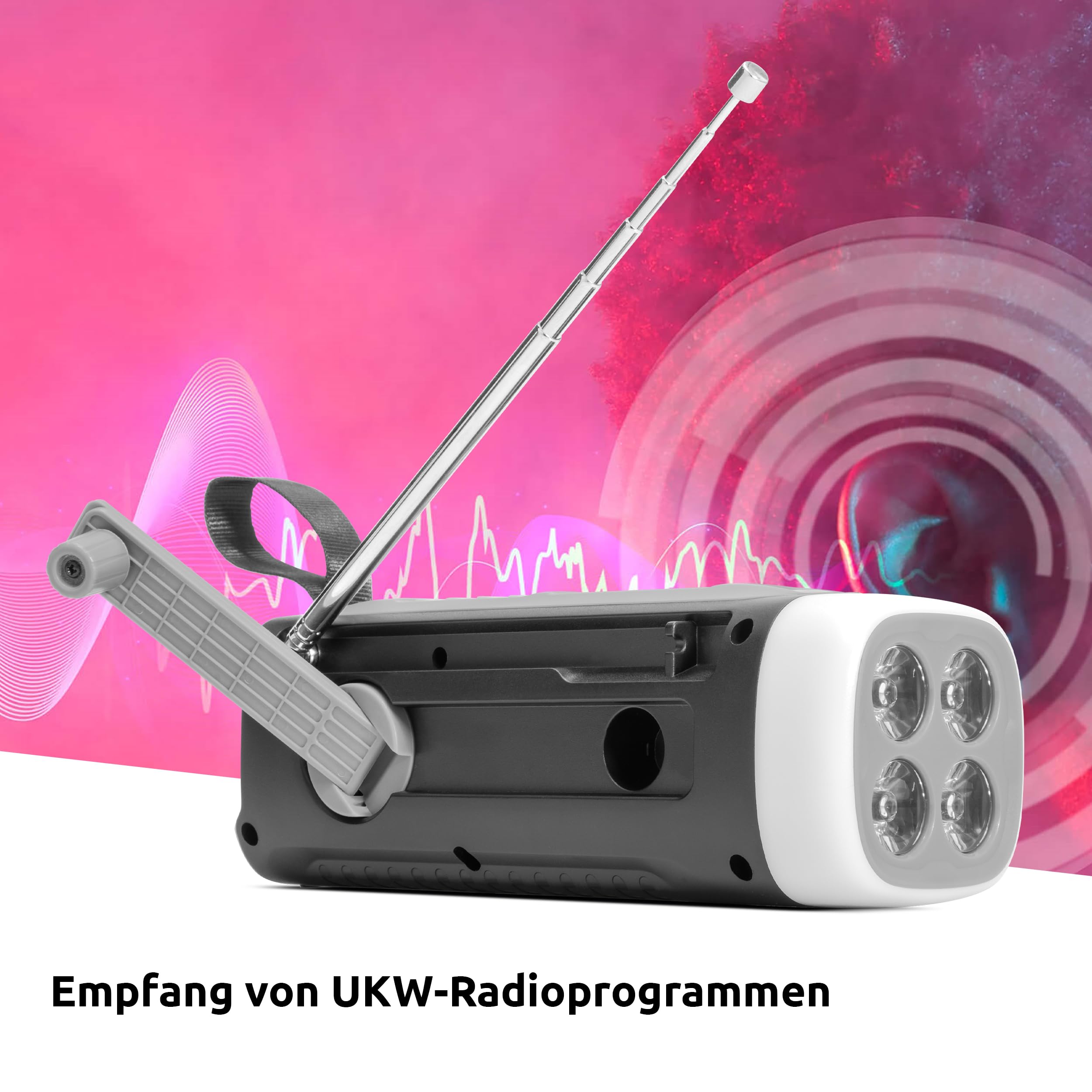 TechniSat Viola Kurbelradio – Notfallradio mit Solar und Kurbel, 4500 mAh Akku, UKW/FM, Bluetooth, Lautsprecher, LED Taschenlampe, SOS Alarm, Powerbankfunktion, mit USB, Blackout, Notfallausrüstung