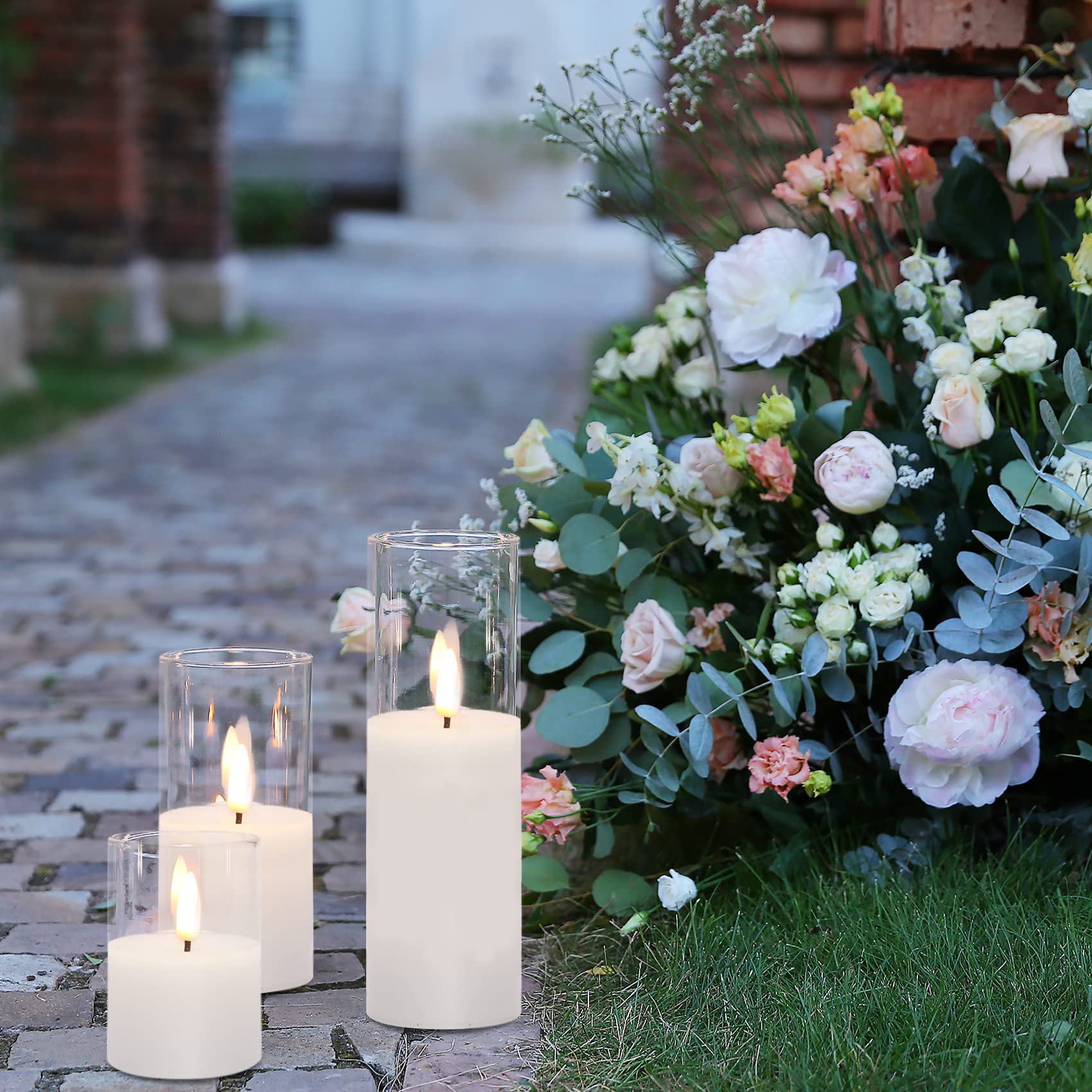 Girimax Clear Glass Flameless Candles with Remote, Flickering LED Votive Pillar Candles Battery Operated Slim Tall Candles Î¦ 2" H 3" 4" 5" 6" 7"