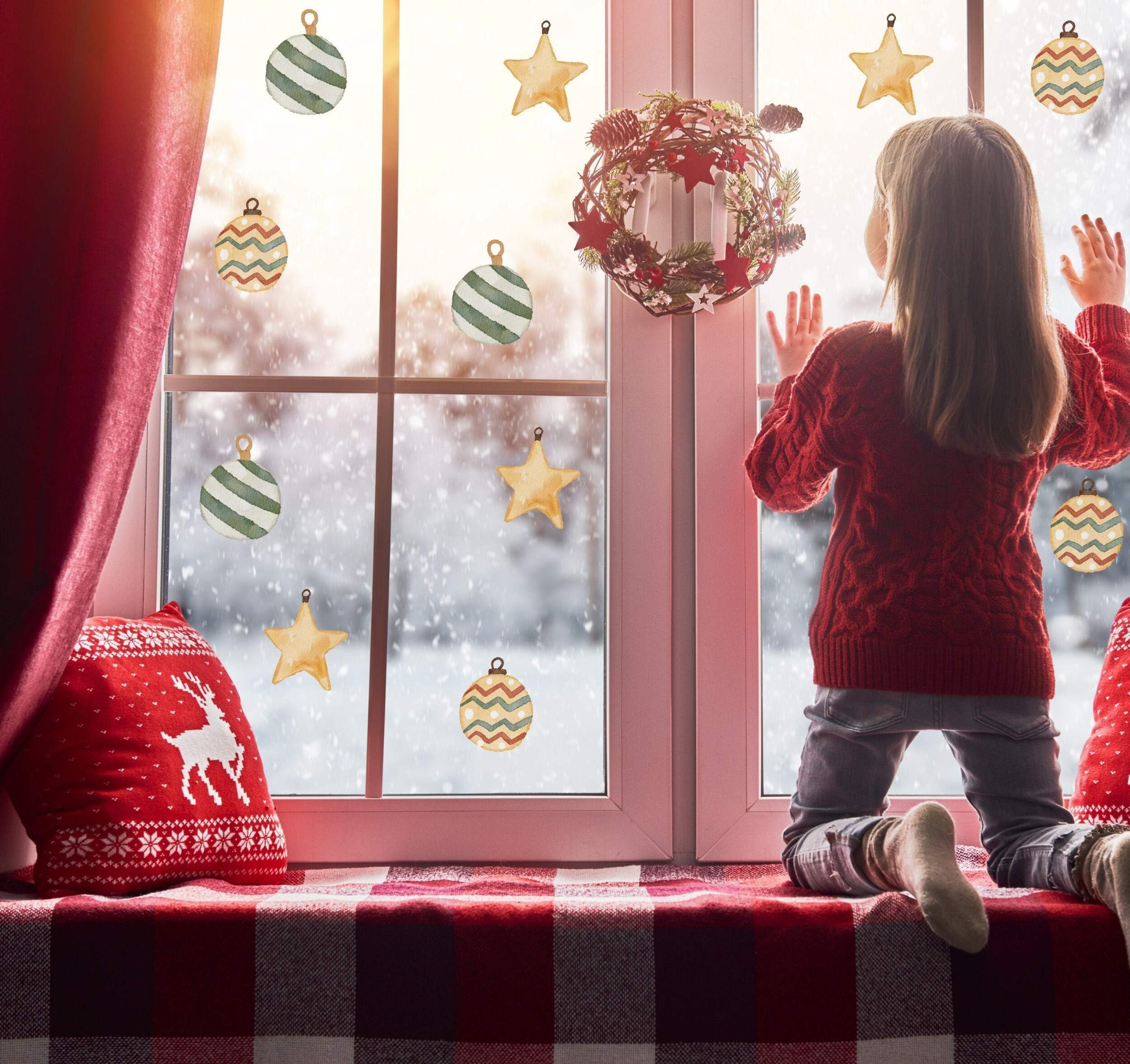 Quotemywall Christmas Baubles Window Stickers Christmas Tree Window Stickers Decorations For Home Shop Decals - Removable Kids Snowy Xmas Tree Window Films (Christmas Bauble Window Stickers)