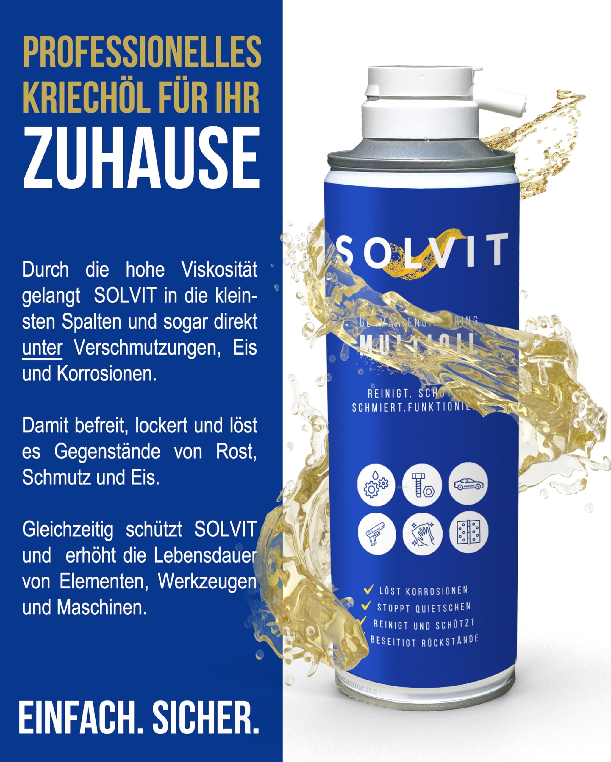 SOLVIT Multifunktionsöl 6x 300ml I Lösungsmittel & Schmiermittel I Leistungsstarkes Multifunktionsöl für effektive Reinigung & Schmierung | Idealer Schutz für alle Oberflächen | Langanhaltender Schutz