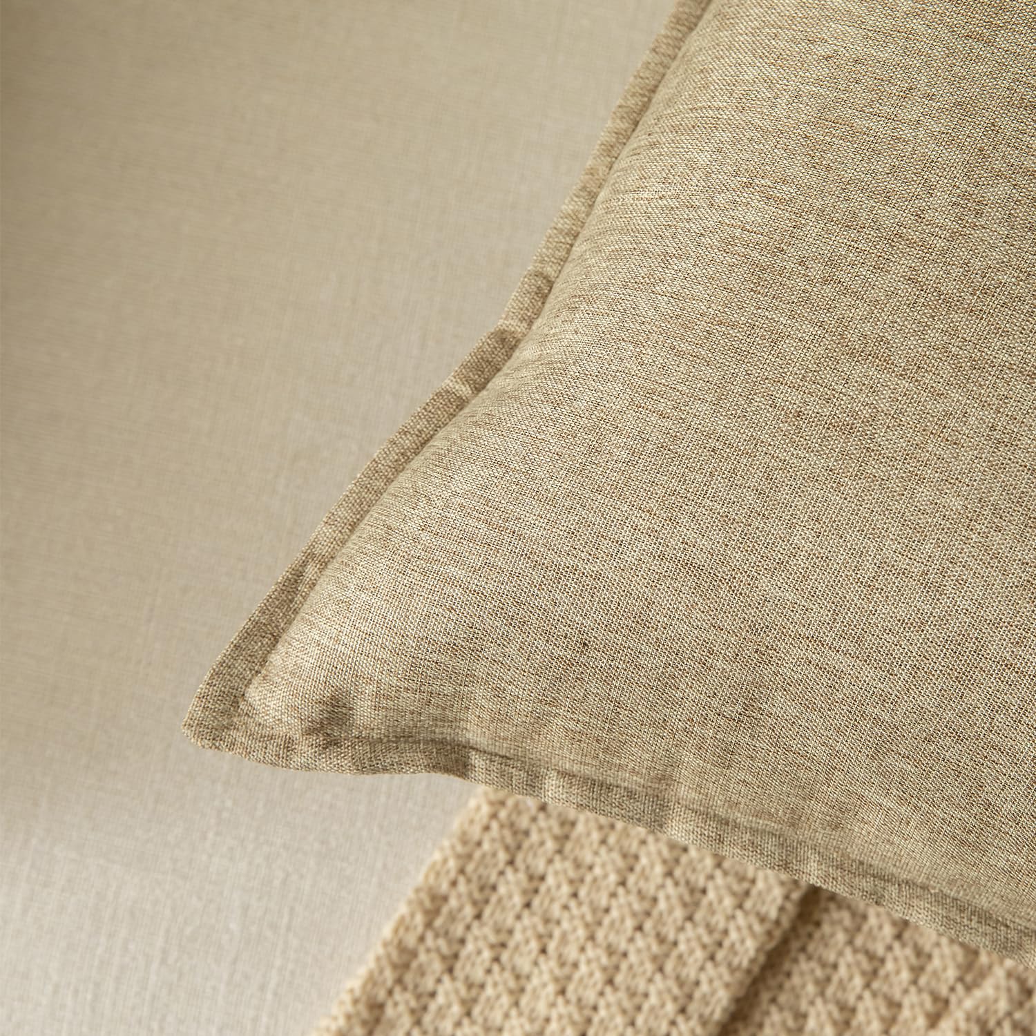 YAERTUN Pack of 2 Decorative Linen Soild Cushion Covers Farmhouse Neutral Throw Pillow Cases for Chair Couch Sofa Bedroom Living Room Home Decor 24 x 24 Inch 60x60 cm Khaki - Image 2