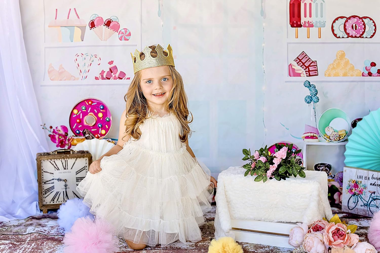 birdyboutique.com Gold Glitter Baby Birthday Crown – Lightweight Dress-Up Party Hat for Cake Smash or Photos – 3” Tall – 19–22” Stretch Fit