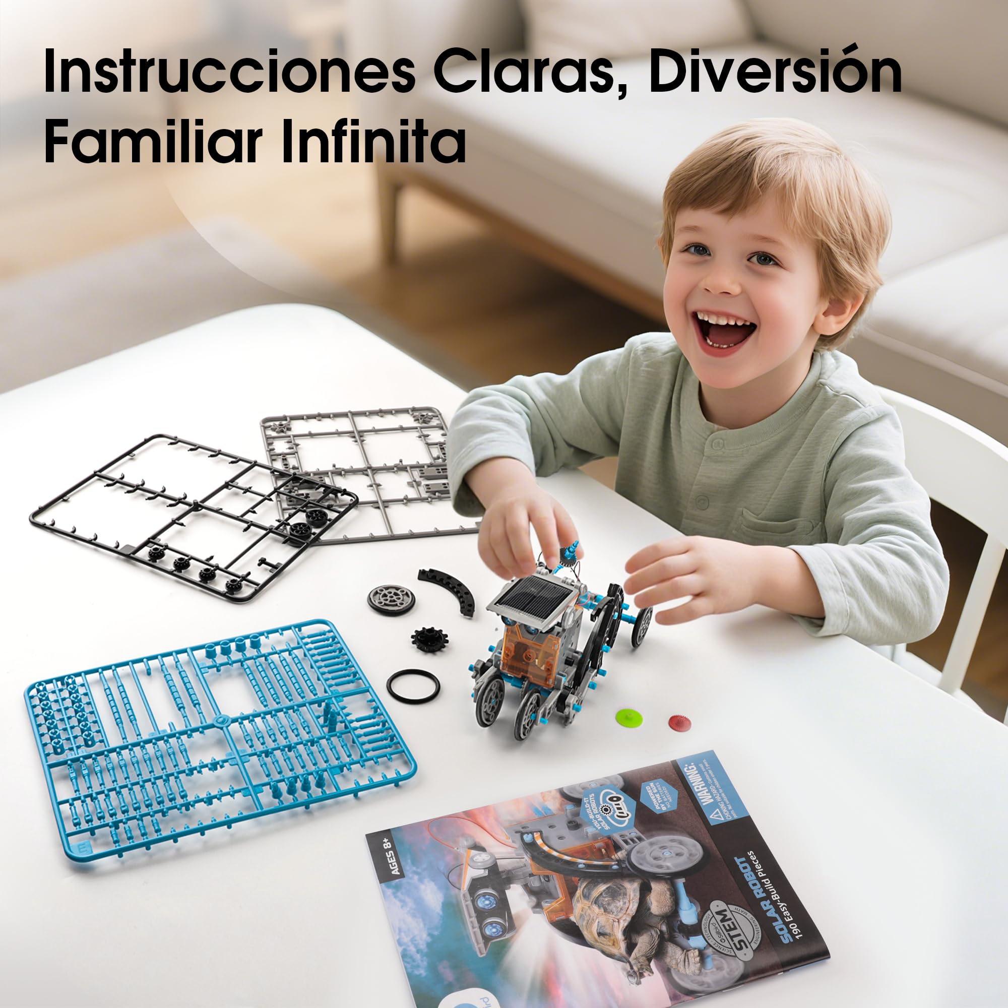 VEPOWER Solar Robots para Niños, 12 en 1 Stem Kit de Montaje Robótico Accionamiento Dual Solar y de Batería, Kits de Experimentos de Bricolaje para 8 a 13 Años(190 Piezas)