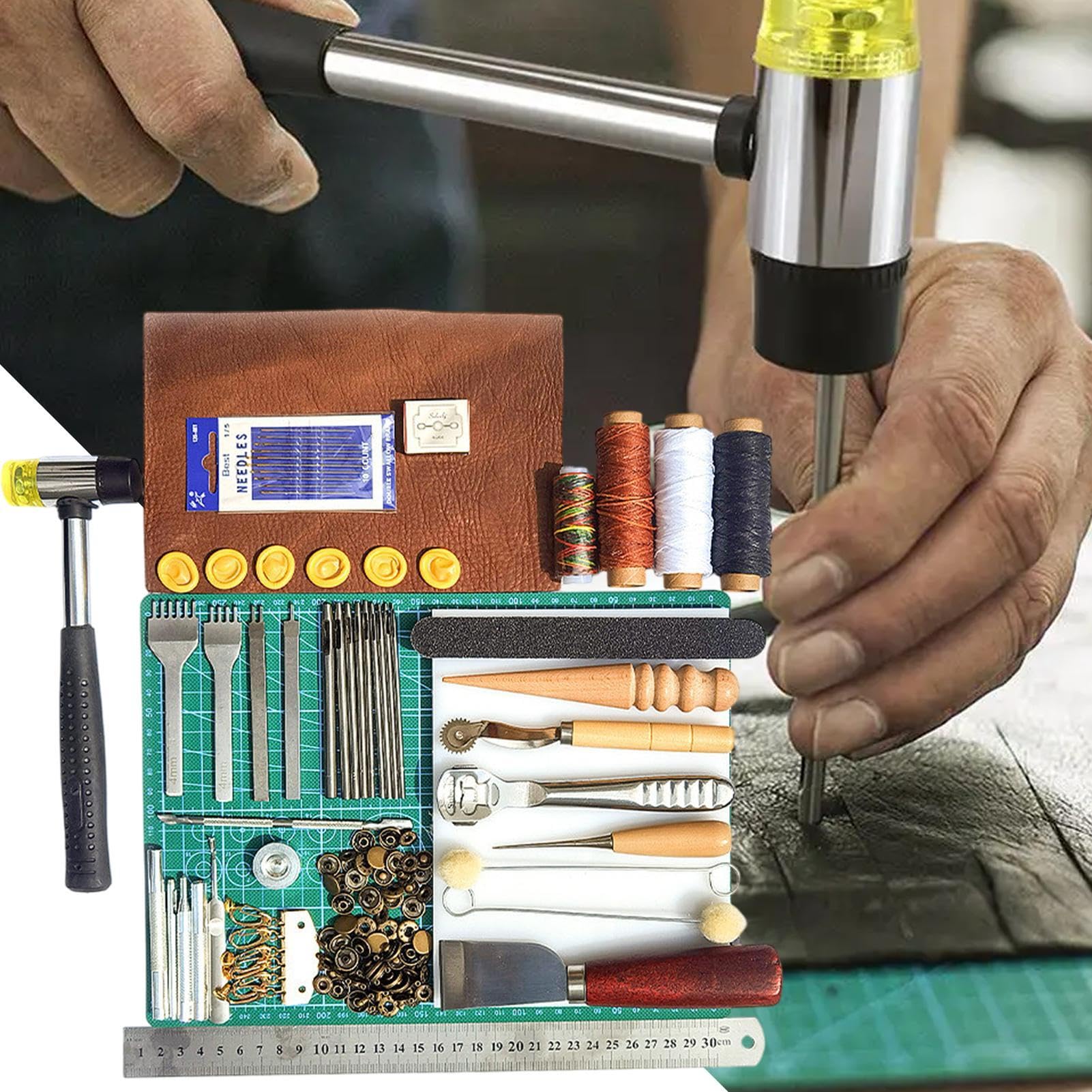 Kit di lavoro in pelle,Kit di attrezzi in pelle - Utensili artigianali in pelle Strumenti multifunzionali per fare pelle,Strumento perforatore in pelle, strumenti riutilizzabili coppia