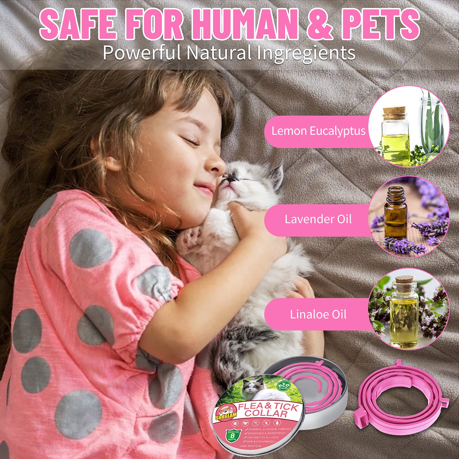 Collare Antipulci e Zecche per Gatti, Collare Antipulci per Gatti Impermeabile Misura Regolabile e Naturale con Protezione di 8 Mesi, pulci e zecche Trattamento Efficace per Gattini