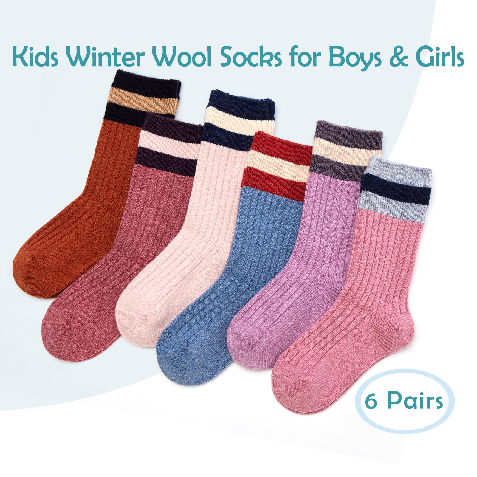 Big Girls Wool Socks Kids Winter Warm Socks Thermal Crew Socks for Boys 6 Pack 10-13 Years