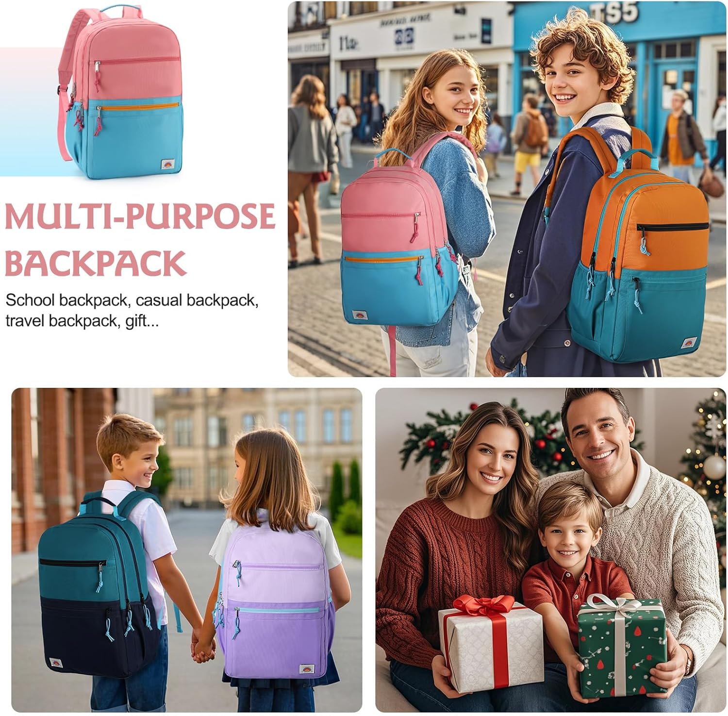 VASCHY School Backpack, Lightweight Classic Cute Aesthetic Bookbag Daypack for Teen Boys Girls Traveling/Gym/Middle School Pink Blue - Image 7