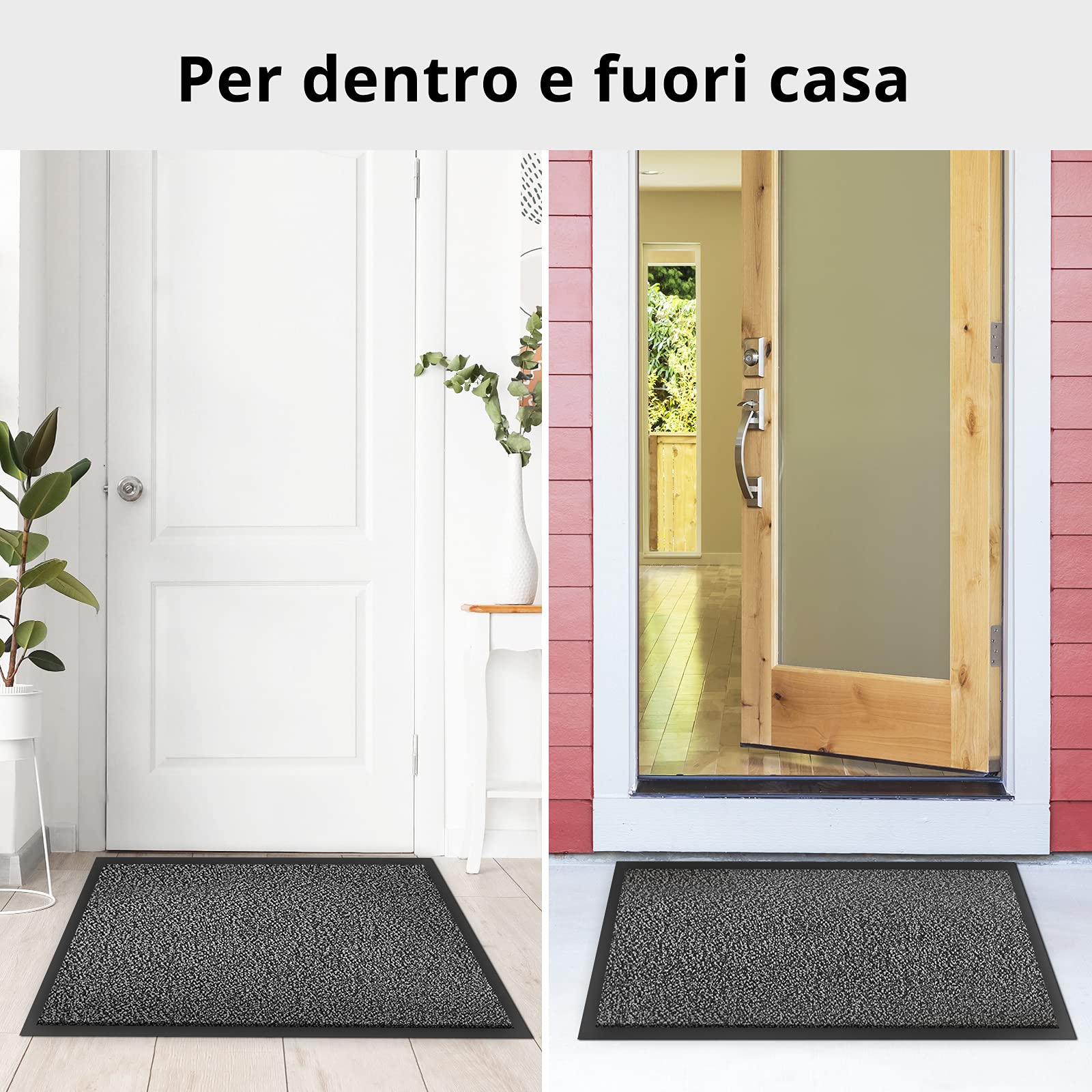 Zerbino Ingresso Casa - Tappeto Entrata Interno, Esterno - Tappeto Asciugapassi Testato - Grigio e Nero - 120x180cm