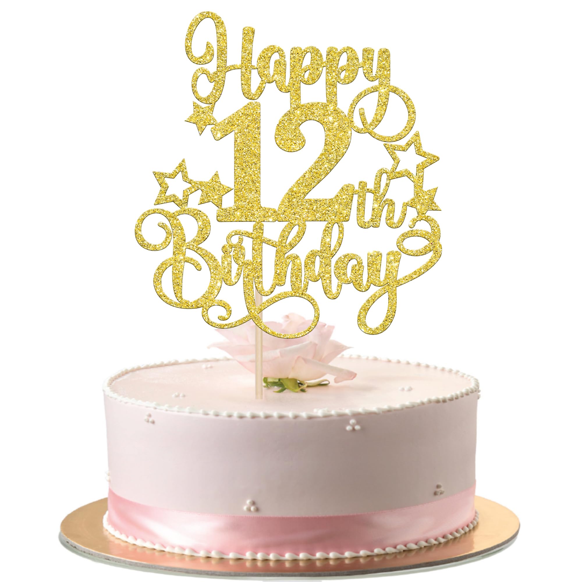 1 PCS Happy 12th Birthday Cake Topper Glitter Cheers to 12 Years Birthday Cake Pick Hello 12 Fabulous Cake Decoration for Happy 12th Birthday