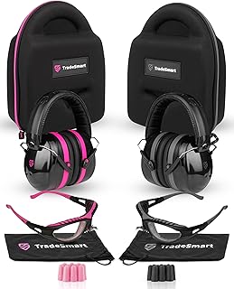 TradeSmart All-in-One Gun Range Safety Duo Kit, Pink & Grey Ear and Eye Protection Kit for Men and Women, U.S. Certified - TRADESMART BUILT TRADE TOUGH
