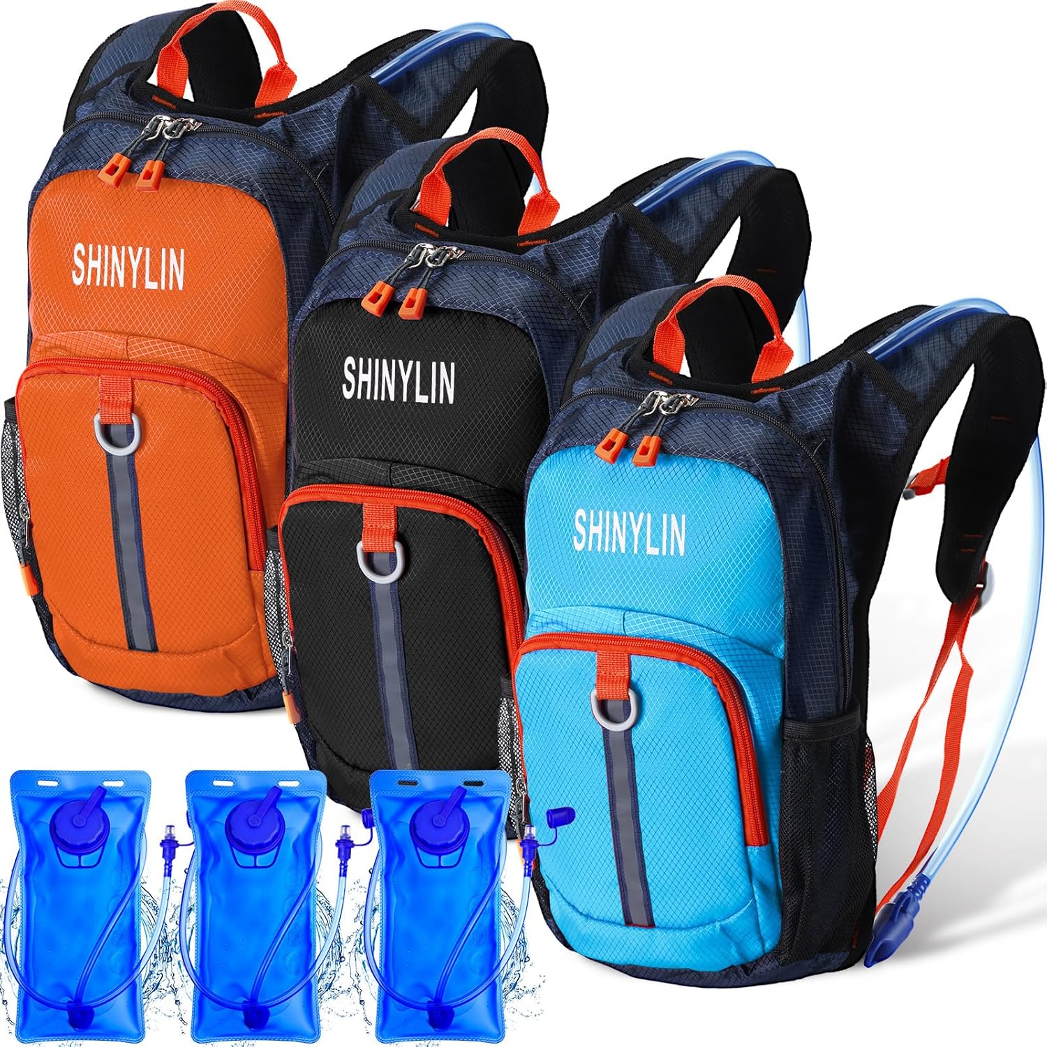 Shinylin 3 Pcs Kids Hydration Backpack with 1.5 L Water Bladder Hydration Water Backpack Lightweight Insulated Pack for Boy Girl Biking Climbing Running Hiking