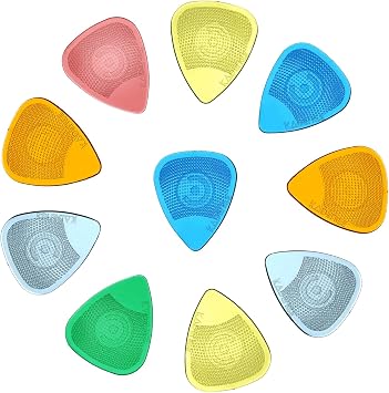 Kadence 10 Guitar Picks with Hostile Grip in 0.48, 0.58, 0.71, 0.77, 0.88 and 0.99mm sizes and Mix Colors, Anti slip, Stronger, Guitar Plectrums Assorted Colors and Various Sizes