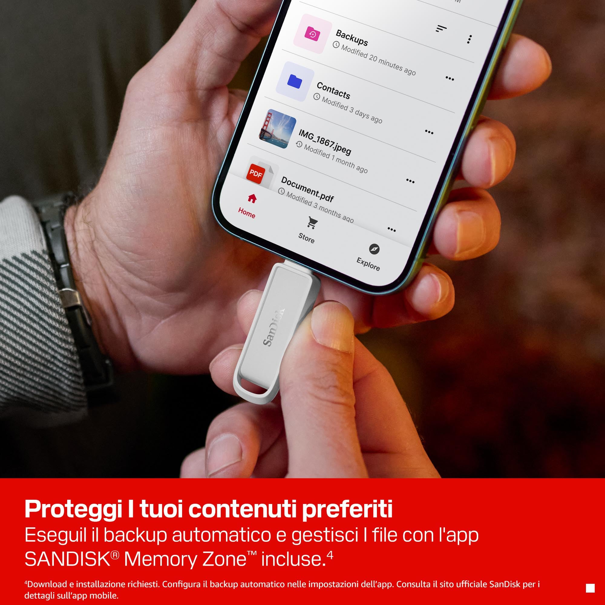 SANDISK Unità per telefono con USB Type-C 1 TB (per smartphone, tablet e computer, velocità fino a 150 MB/s, backup automatic, recupero dati) - Arctic White