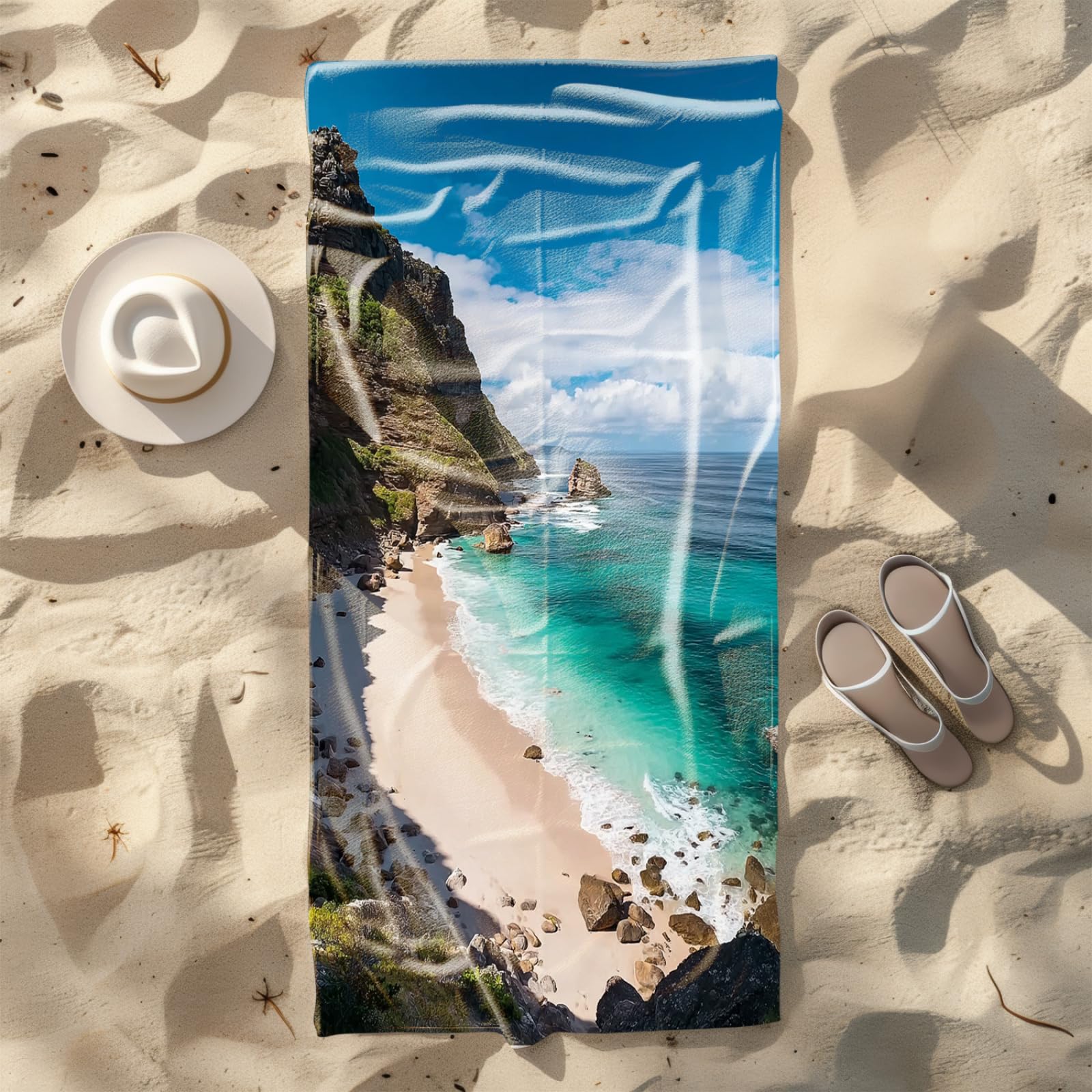 Beach Towel 80x160 Ocean Stone Brown Microfibre Quick Dry Towel for girls,Pool Swimming Travel Towels,Sand-Resistant, Absorbent, Lightweight