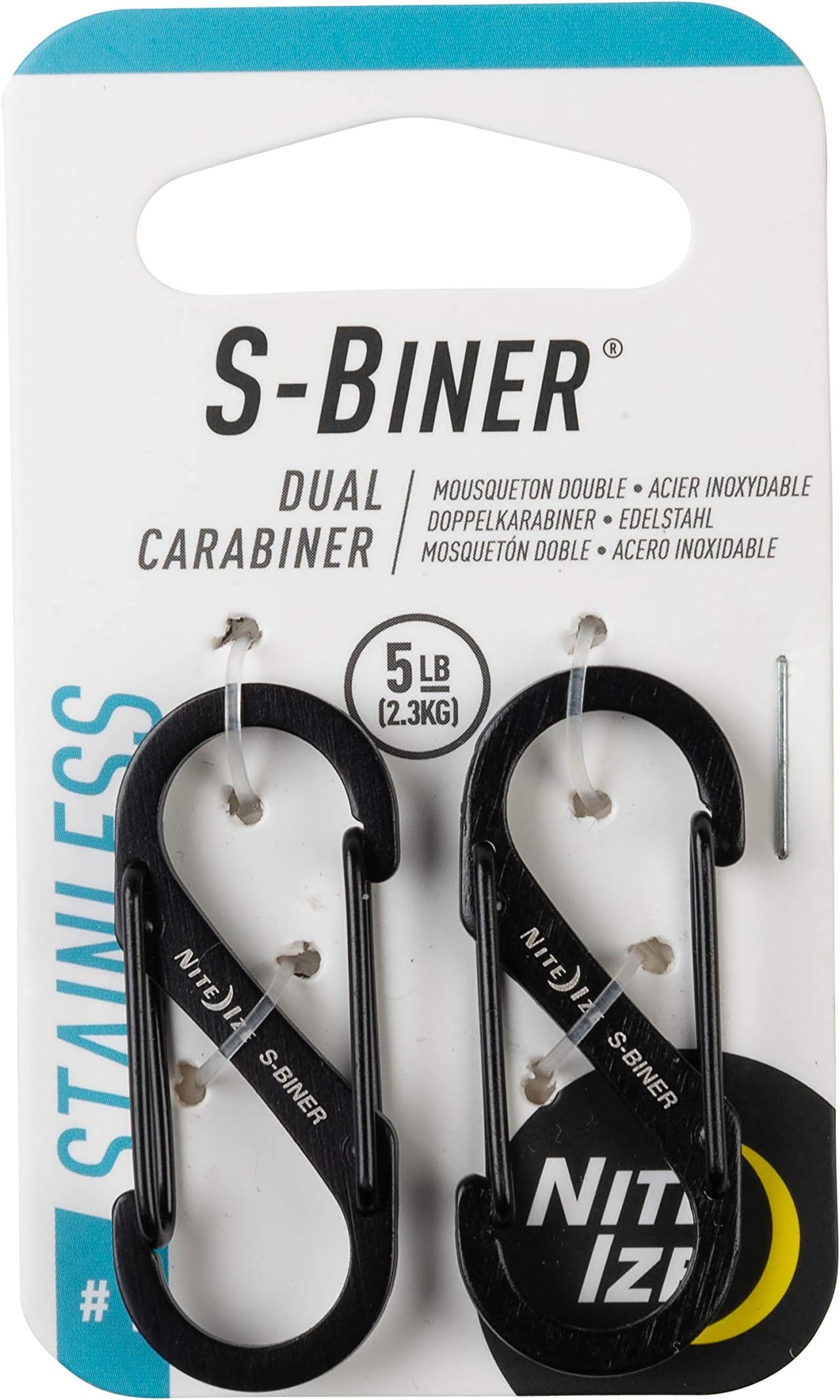 Nite Ize Size-1 S-Biner Dual Spring Gate Carabiner, Black, 2-Pack