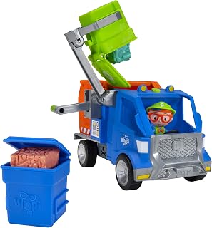 Blippi Recycling Truck - Includes Character Figure, Working Lever, 2 Trash Cubes, 2 Recycling Bins - Sing Along with Popular Catchphrases - Educational Toys for Kids - Amazon Exclusive
