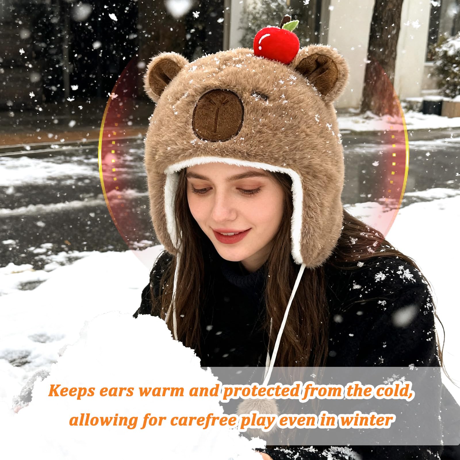 Rosyjska czapka, czapka zimowa typu chapka dla kobiet, Ushanka Pluszowa czapka Capybara, czapka ukryta w uszach, urocza czapka trapera, zimowa czapka z ochraniaczami na uszy na zimną pogodę