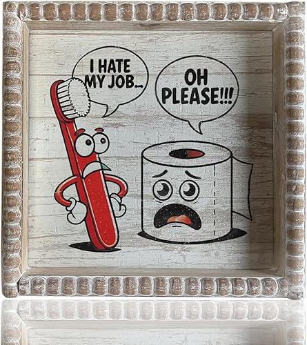 Miniatura 13 de Letreros decorativos de baño de granja con marco de madera estilo boho, placa decorativa divertida y pequeña para el baño, decoración para estante