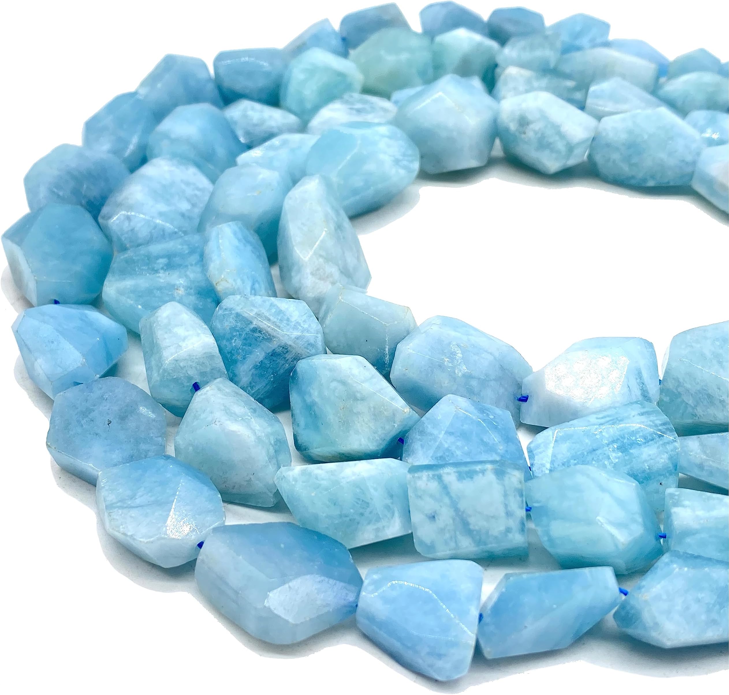 ABC GEMS USAABCGEMS Brazilian Ocean-Blue Aquamarine Beads- Grade AA (Revolutionary Cutting Technique Enhances Brilliance, Depth & Dimension) Free-Form Organic-Shape 3D-Cut Nugget Graduated 12-18mm