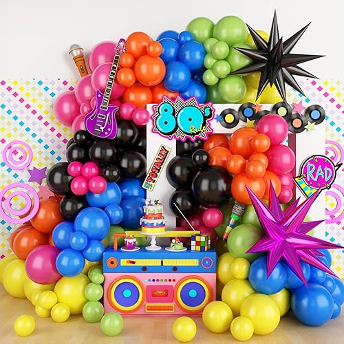 Kit de arco de guirnalda de globos de fiesta de los años 90 y 80, decoraciones de fiesta temática de los años 90 y 80 con globos de papel de