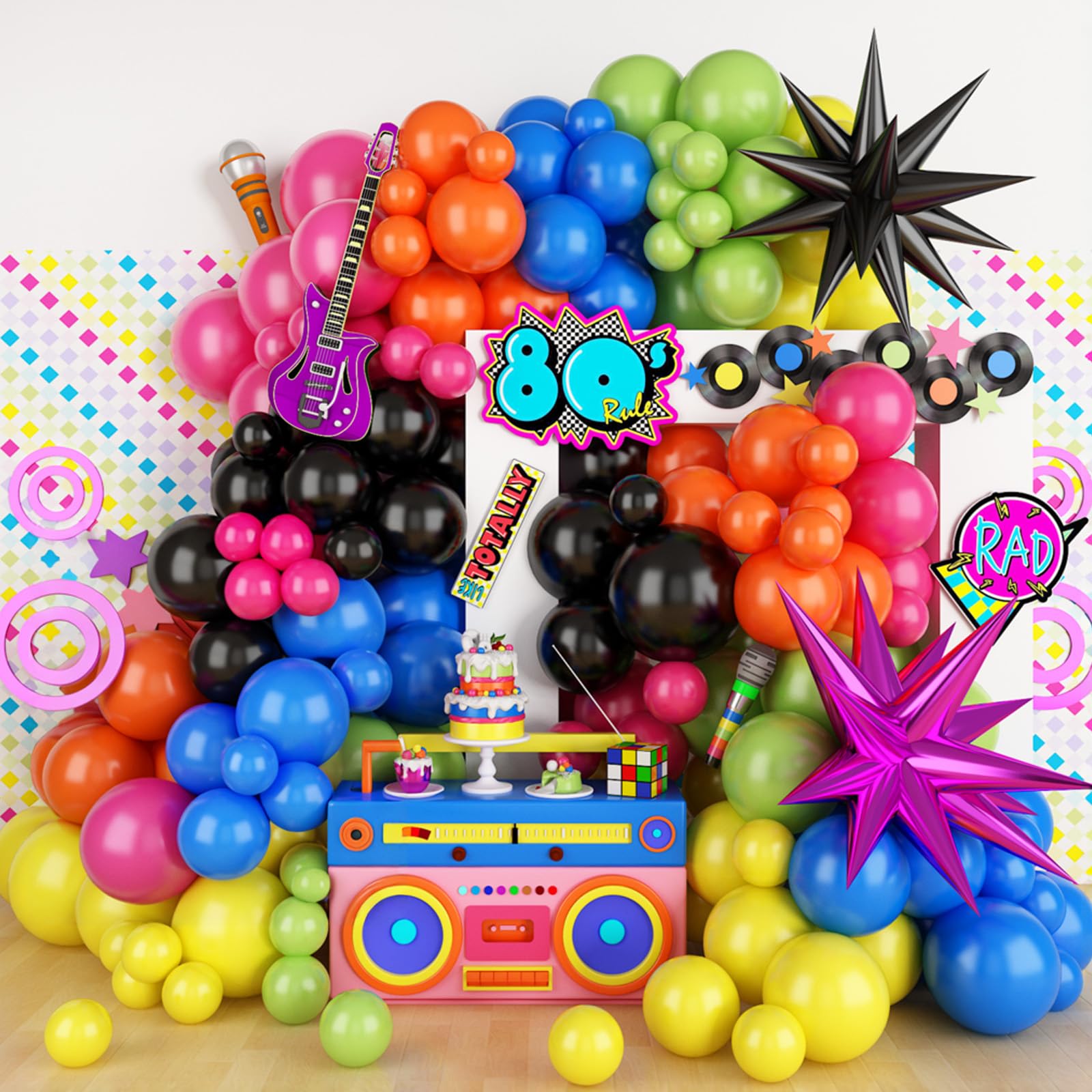 90s 80s Party Balloon Garland Arch Kit, 90s 80s Theme Party Decorations with Hot Pink Black Star Foil Balloons for Retro Theme Fever Nostalgic