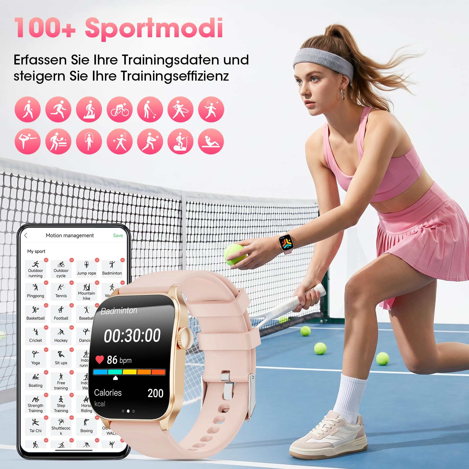 Smartwatch Damen, 1,91" HD-Kurvdisplay mit 7 Armbänder/Geschenkbox