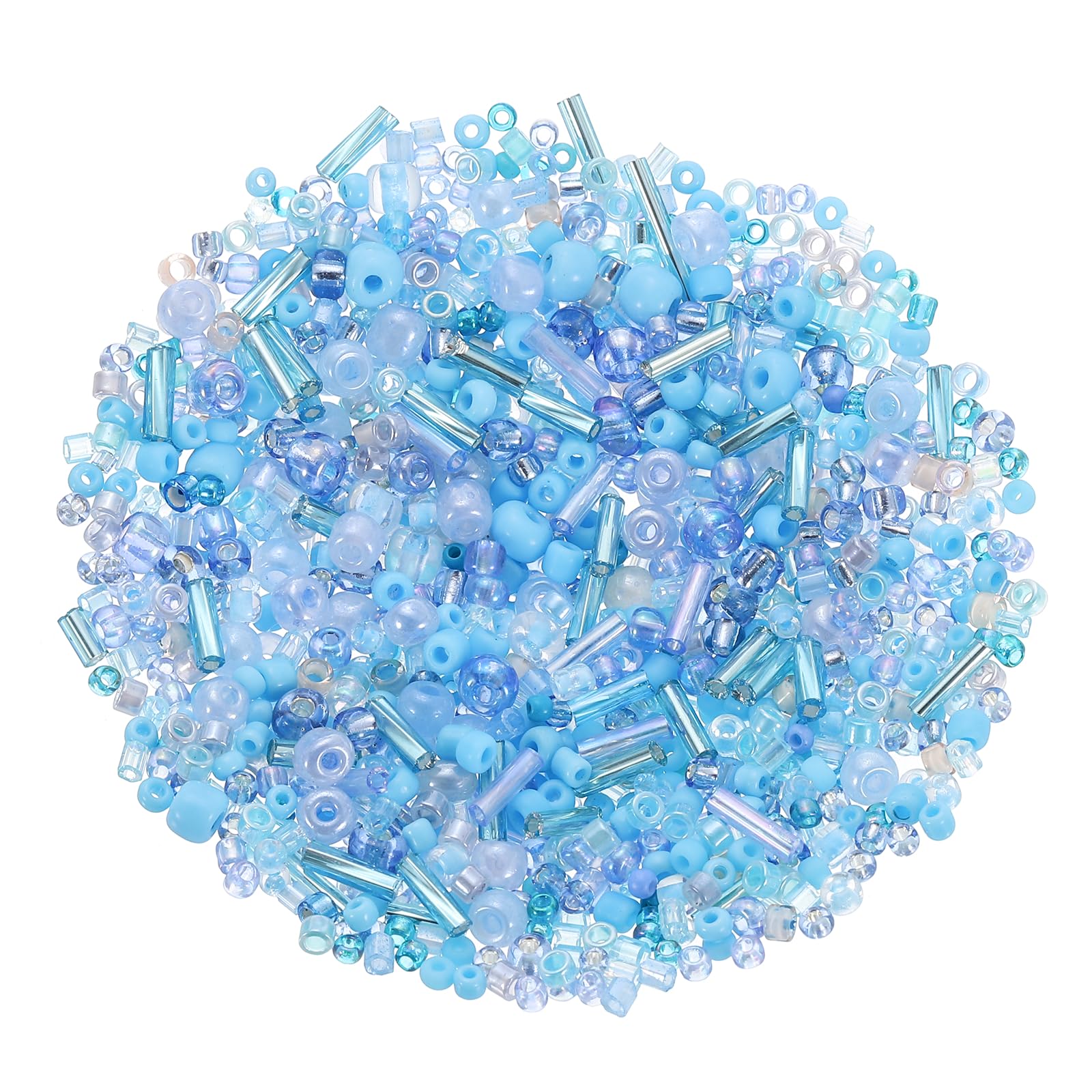 sourcing map 2000Pcs Mixed Glass Beads, 2-4 mm Mini Tube Bugle Loose Crafts Beads with Hole, Bulk Spacer Bead for DIY Craft Making, Light Blue
