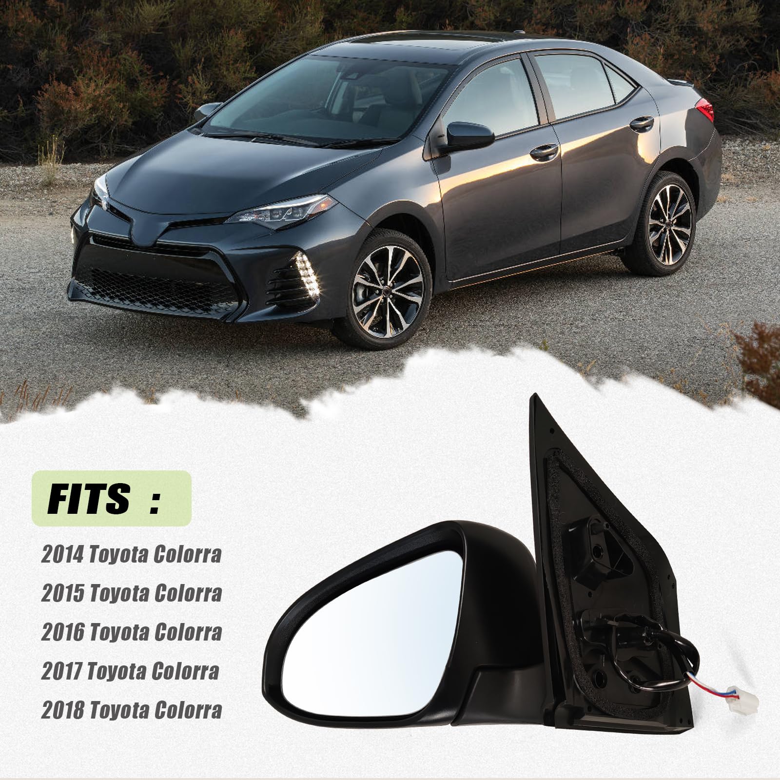 Seats For Toyota Corolla Right Side Passenger Mirror For Toyota Corolla 2020-2024 Sedan - Power Adjust, Paintable, No Signal Side Mirror