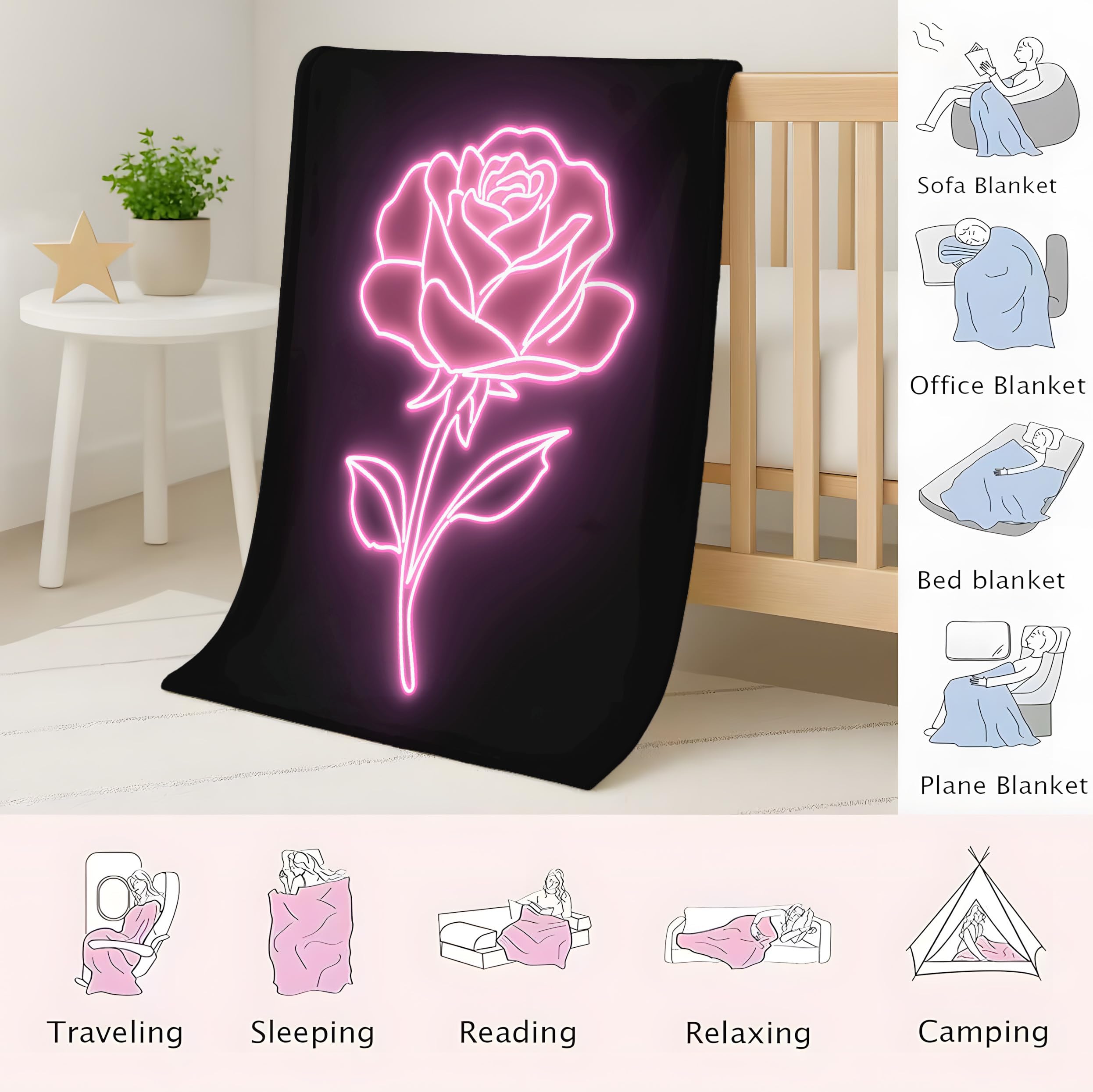 Generico Rosa Classico Coperta Peluche Soffice 200 x 240 cm - Neon Coperta di lanci per il letto - Morbida Rosa Carino Caldo da Divano Accogliente Fluffy di Alta Qualità