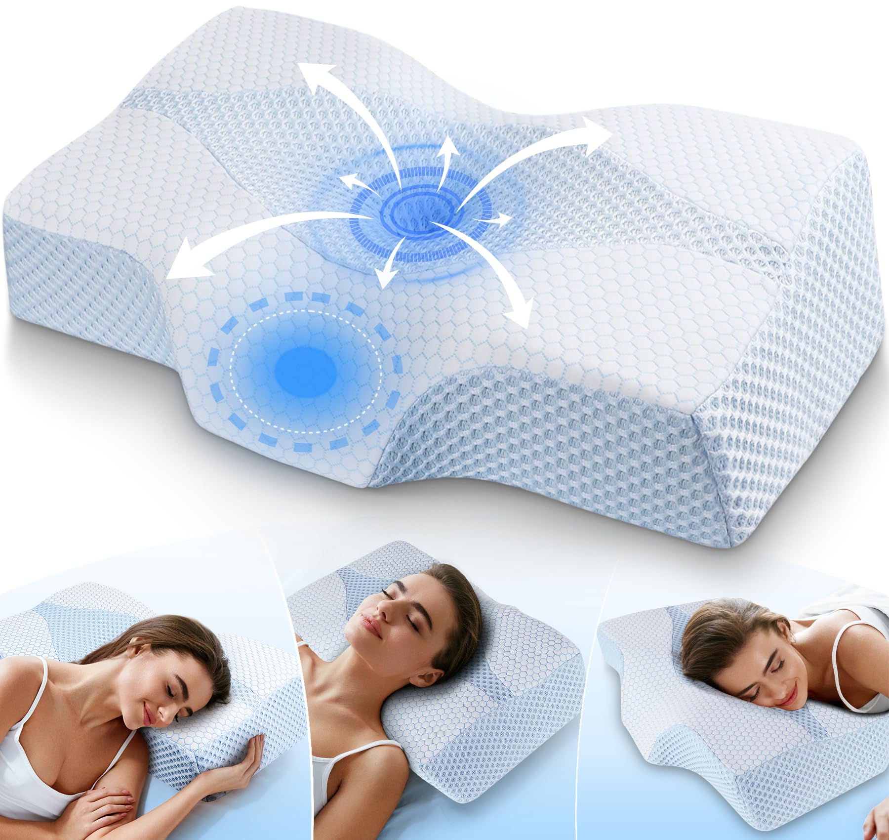 Memory Foam Neck Support Pillow for Neck Shoulder Pain Sleeping: Orthopedic Cervical Pillow-Ergonomic Side Sleeper pillow-Contour Bed pillows with Washable Cover for Side Back Stomach Sleepers