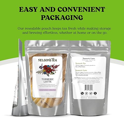 Miniatura 5 de Nelson's Tea - Café con leche de té de cúrcuma sin cafeína - Mezcla de cúrcuma, canela, jengibre, clavo, nuez moscada y pimienta negra, 16 onzas