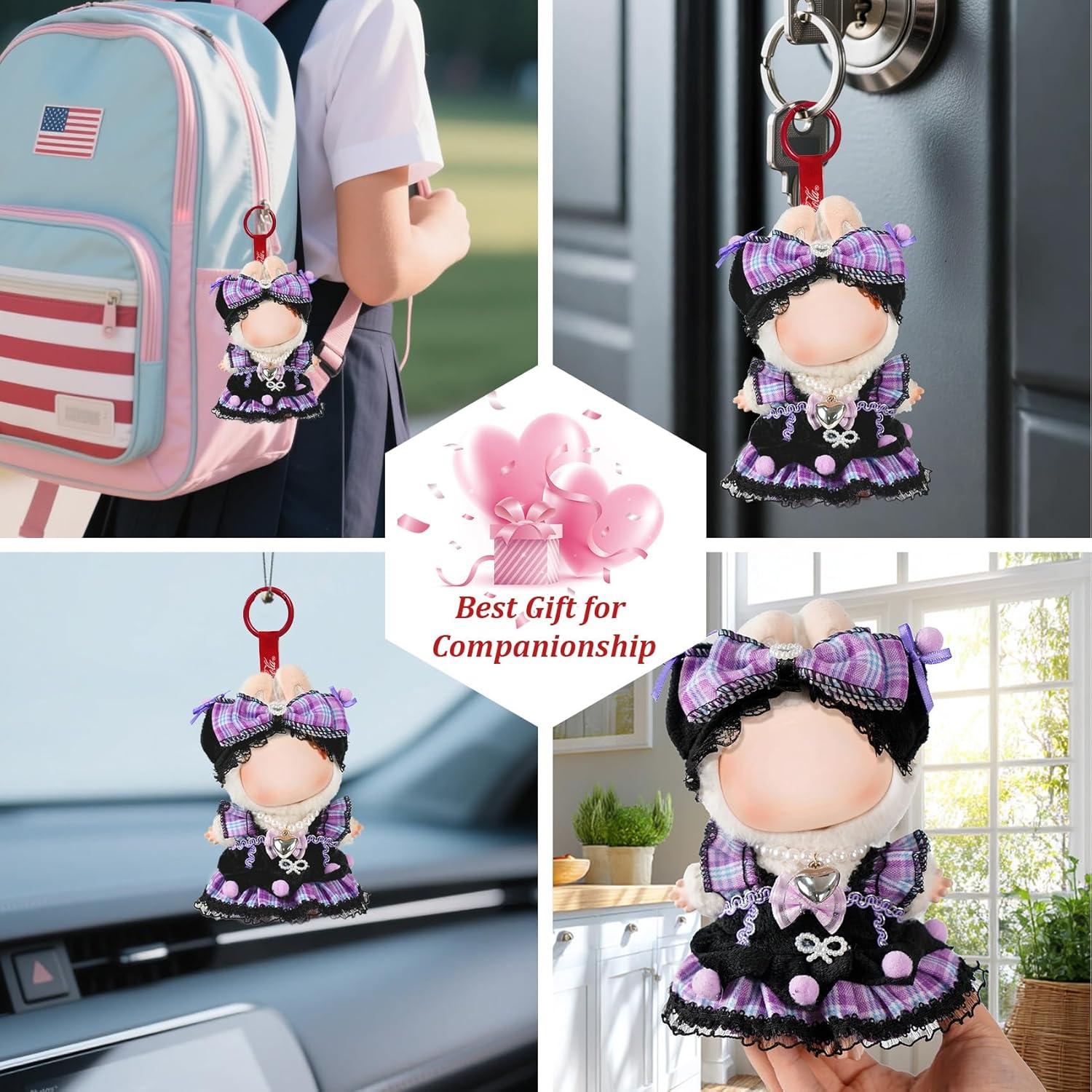 3 Piece 17cm Labu-Clothes-bu and Accessories Outfit - Bow Clips, Necklace & Dress, Fashionable Doll Dress Up Set