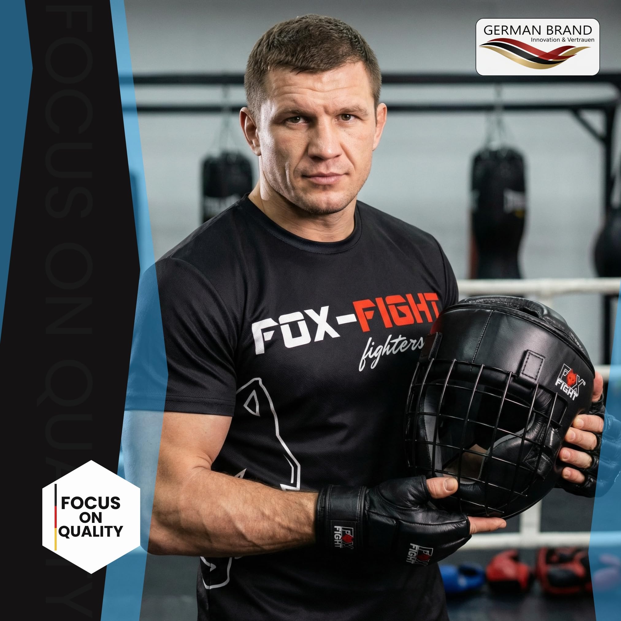 FOX-FIGHT Casque de boxe en cuir véritable avec grille en métal - Pour arts martiaux, MMA, boxe, kickboxing et sparring
