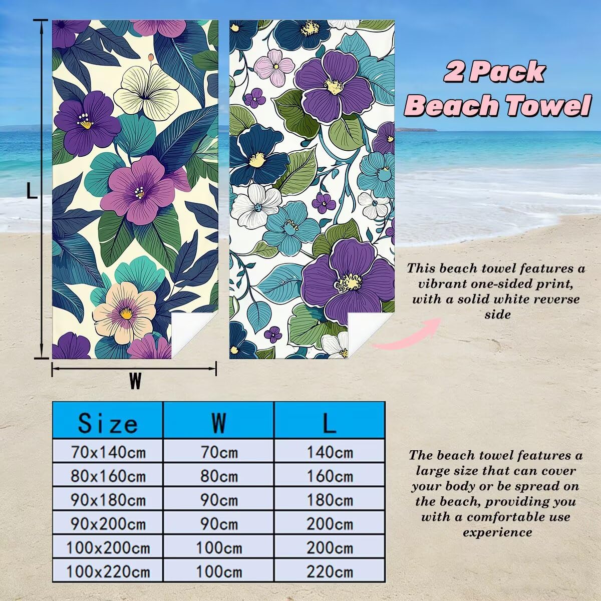 Toalla Playa 90x180 cm, Toalla Gimnasio Microfibra Secado Rapido, Juego de 2 Antiarena Toallas de Playa, Ligera Compacta Toallas Microfibra Grande para Viaje, Regalo Hombre Regalo Mujer (Flor) -4847