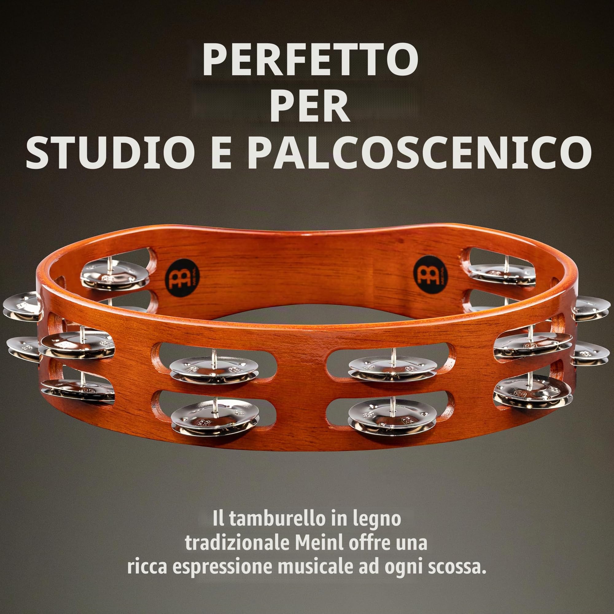 Meinl Percussion TA2AB, Tamburello in legno con doppia Fila di sonagli d'acciaio nel telaio, Diametro 25.40 cm, 10'', marrone