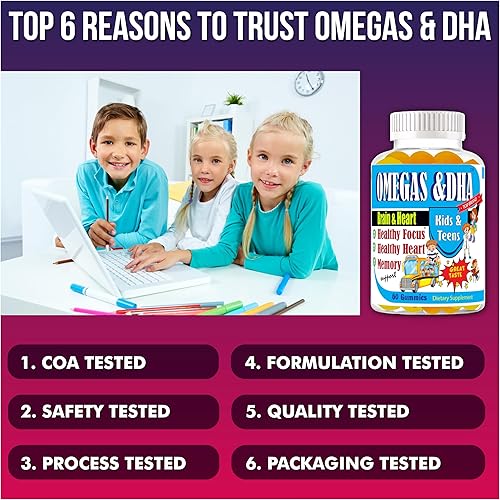 Miniatura 6 de Gomitas Omega 3 para niños con DHA y EPA - Suplemento Omega 3 para niños y adolescentes, apoya la concentración y la memoria cerebral, salud ocular