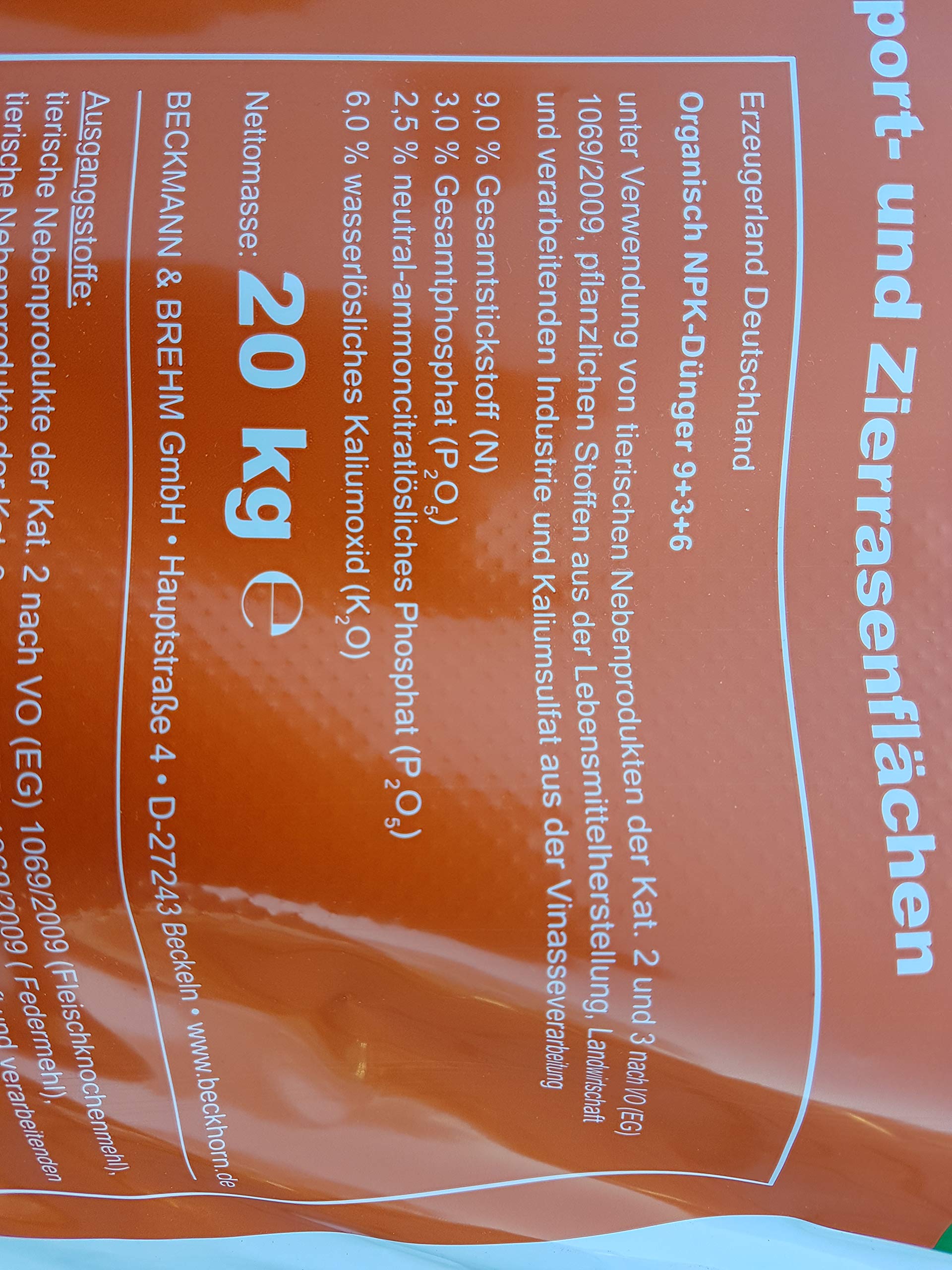 Beckmann Bio-Rasendünger NPK 9+3+6 organisch 20 Kg